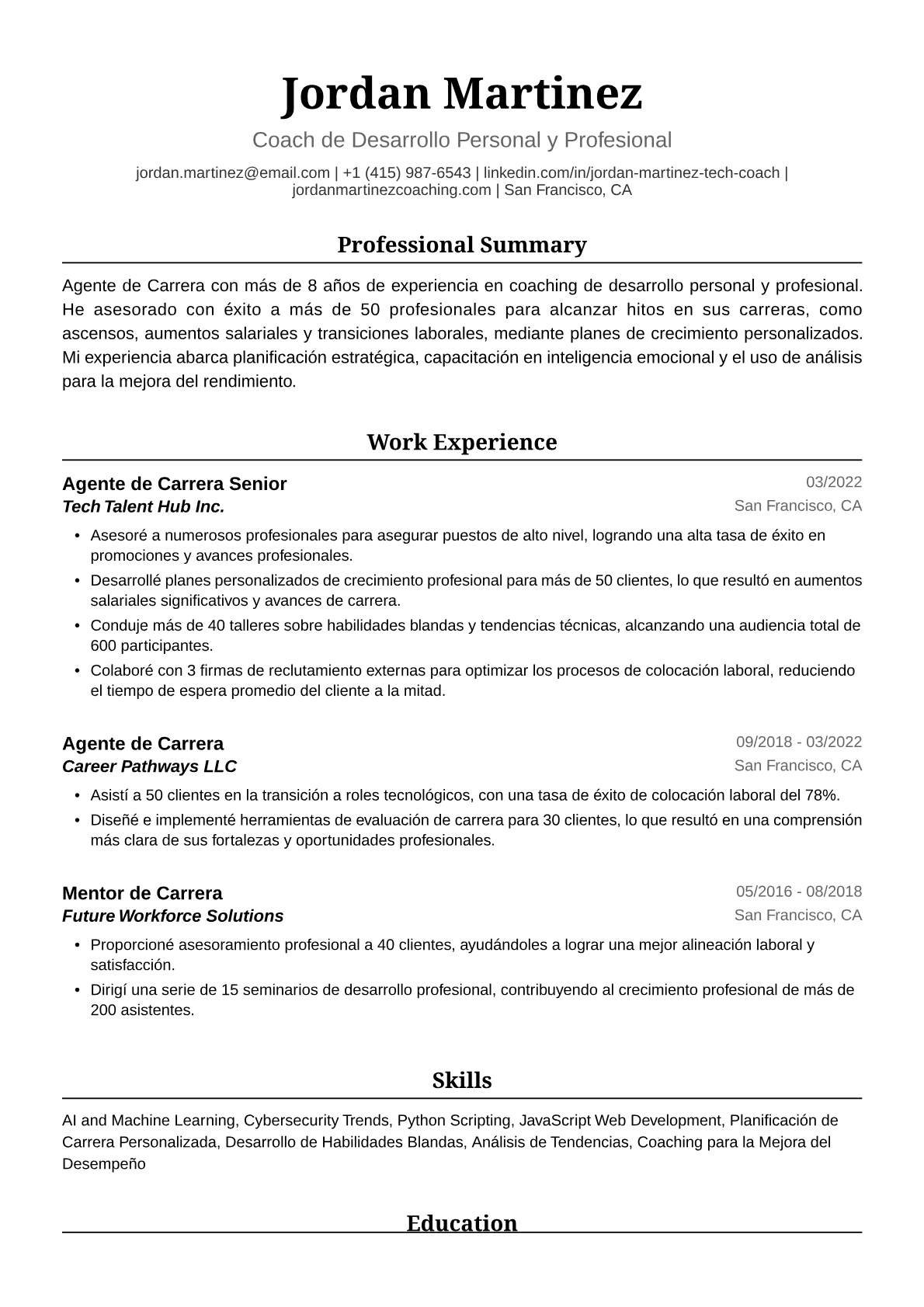 Ejemplo de Currículum de Agente de Carrera