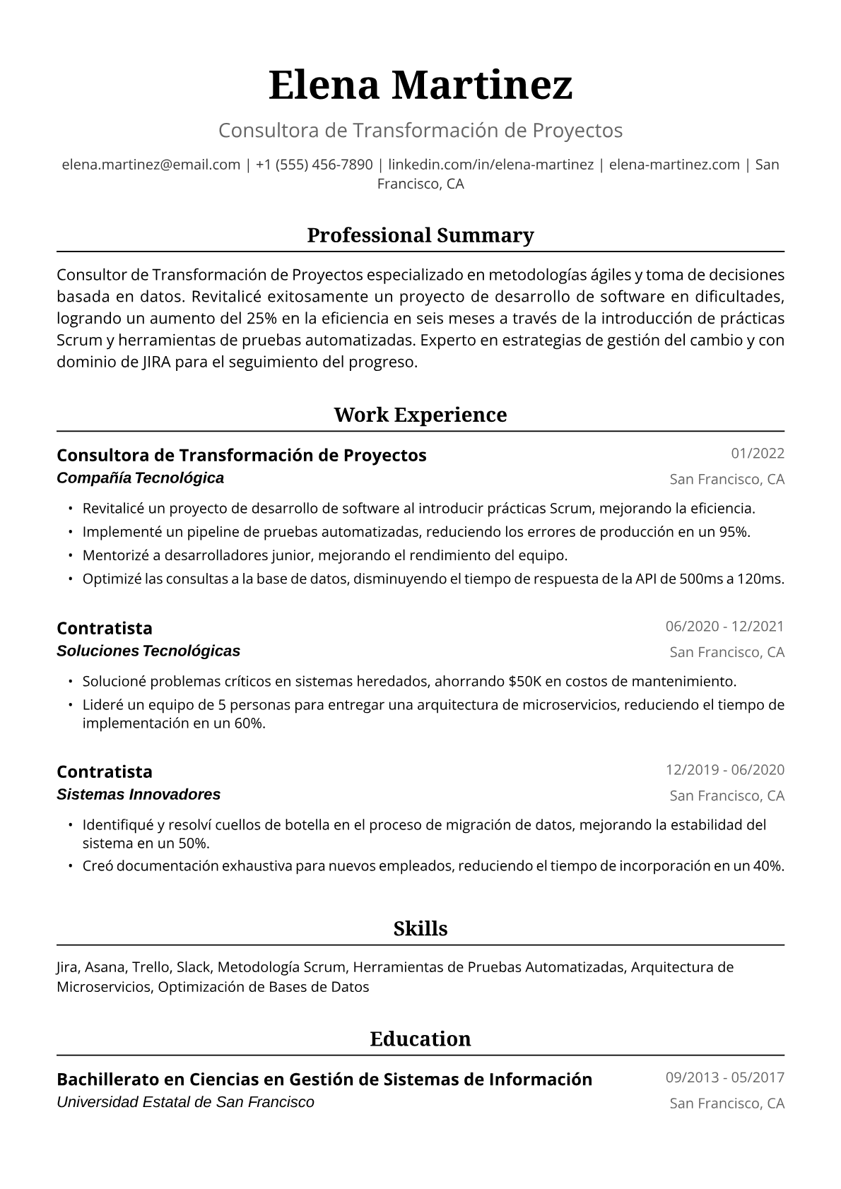 Ejemplo de Currículum de Contratista