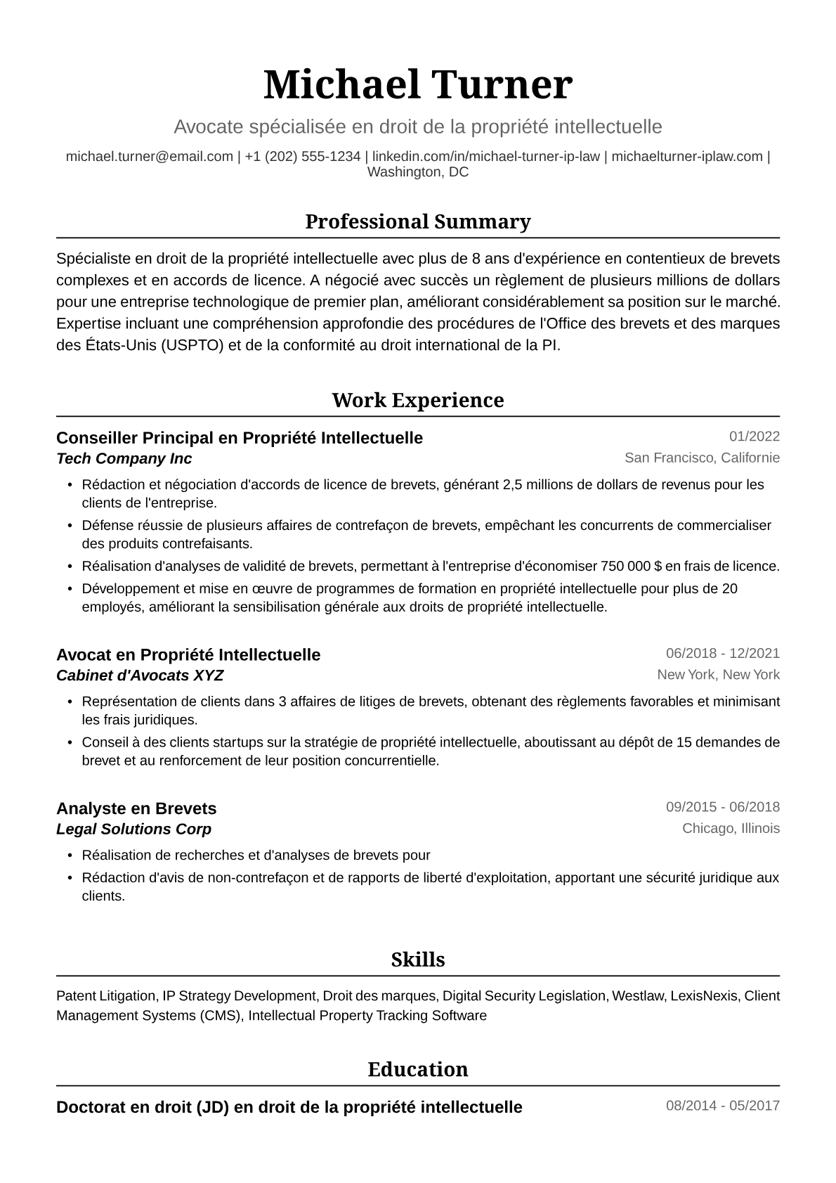 Exemple de CV d'Avocate