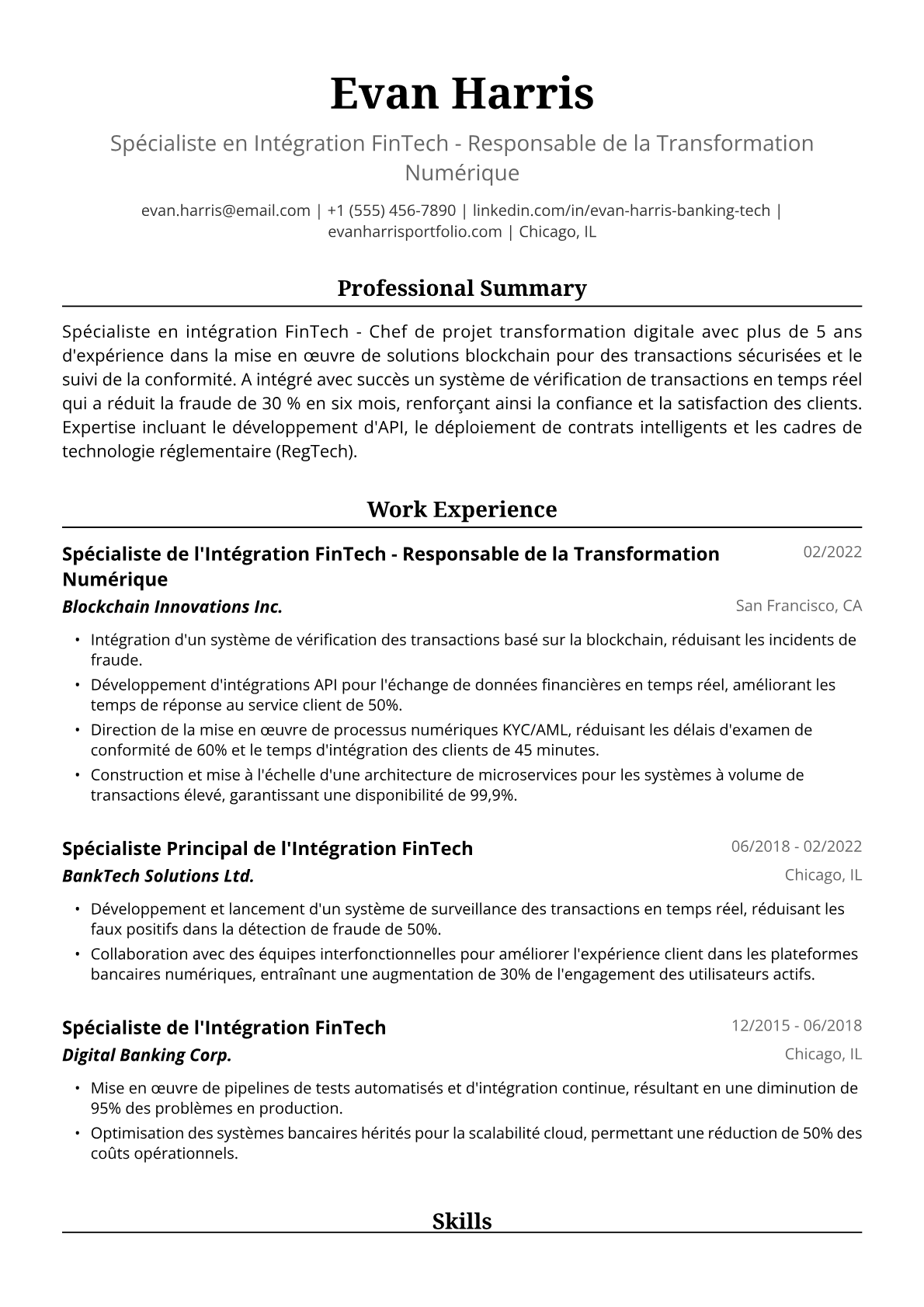 Exemple de CV de Banquier