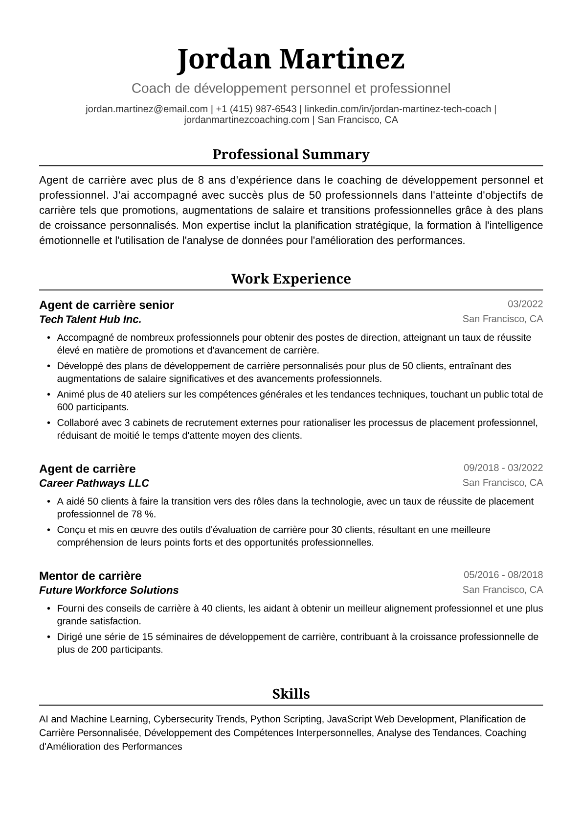 Exemple de CV d'Agent de Carrière