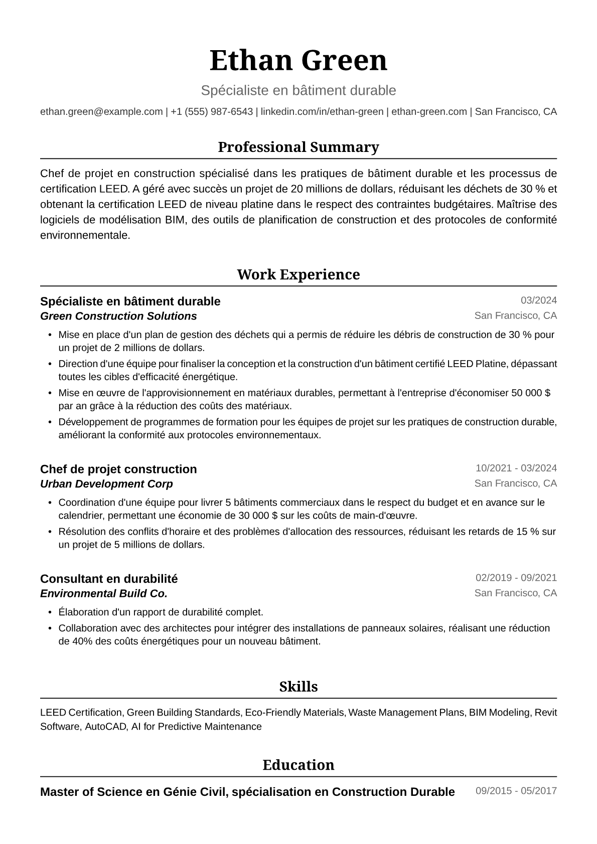 Exemple de CV de Bâtisseur