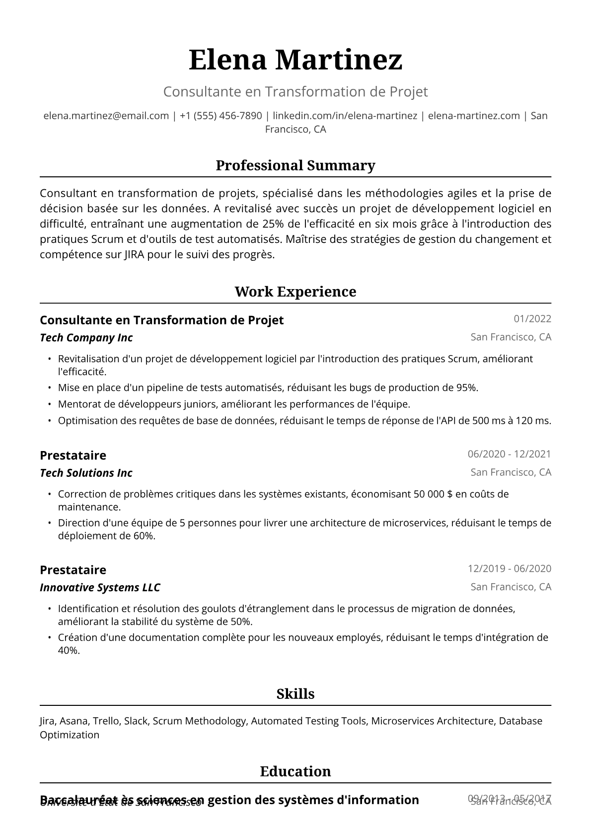 Exemple de CV de Prestataire