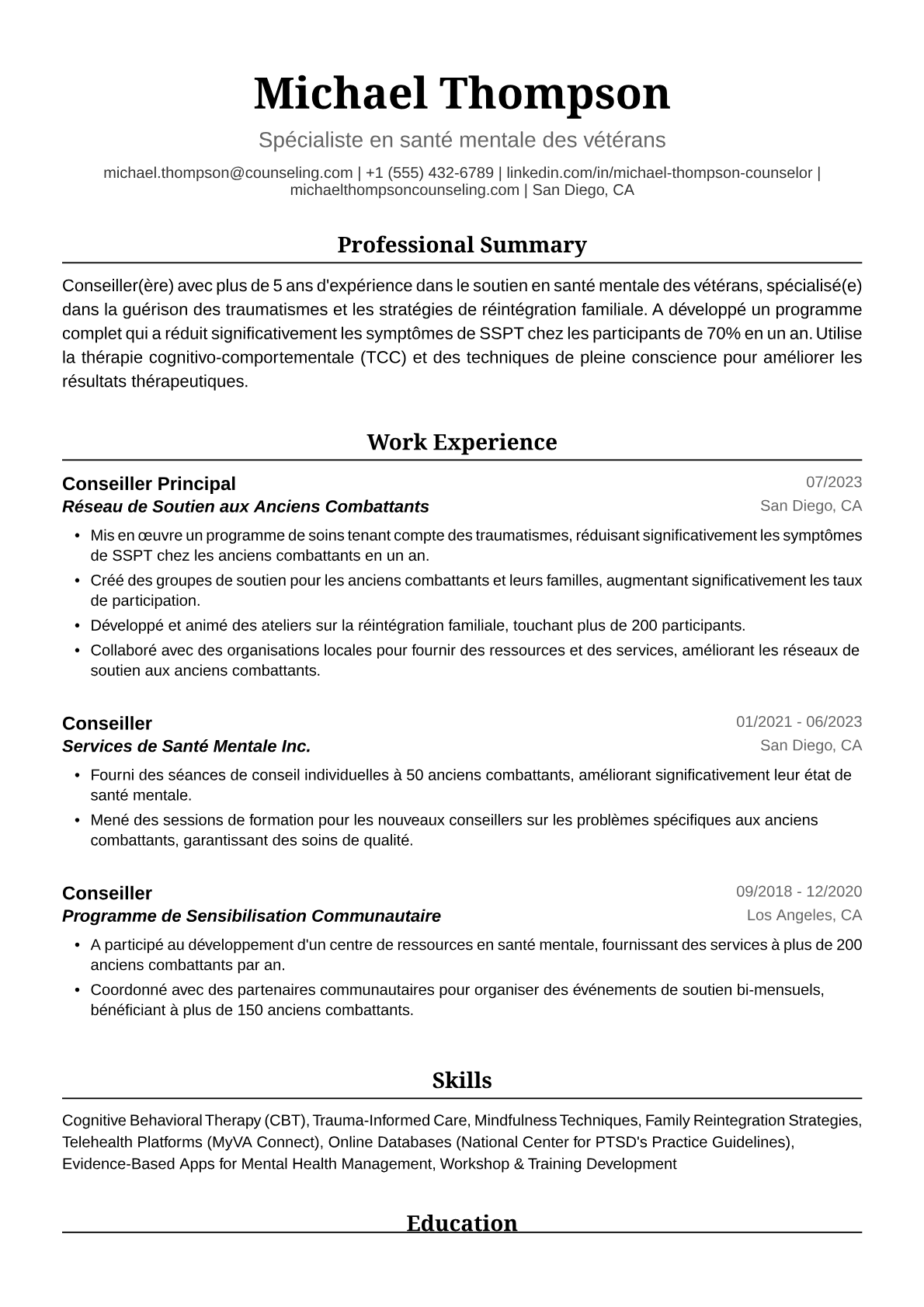 Exemple de CV de Conseiller