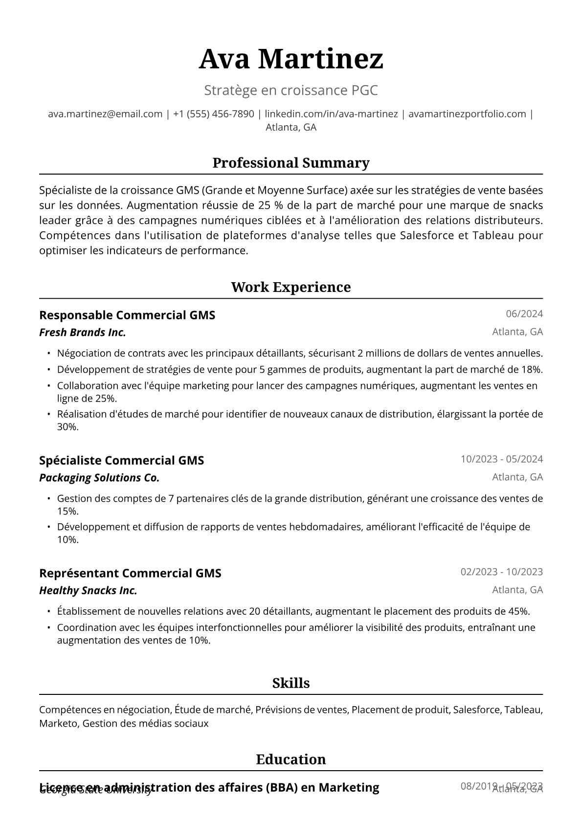 Exemple de CV Commerciale GMS