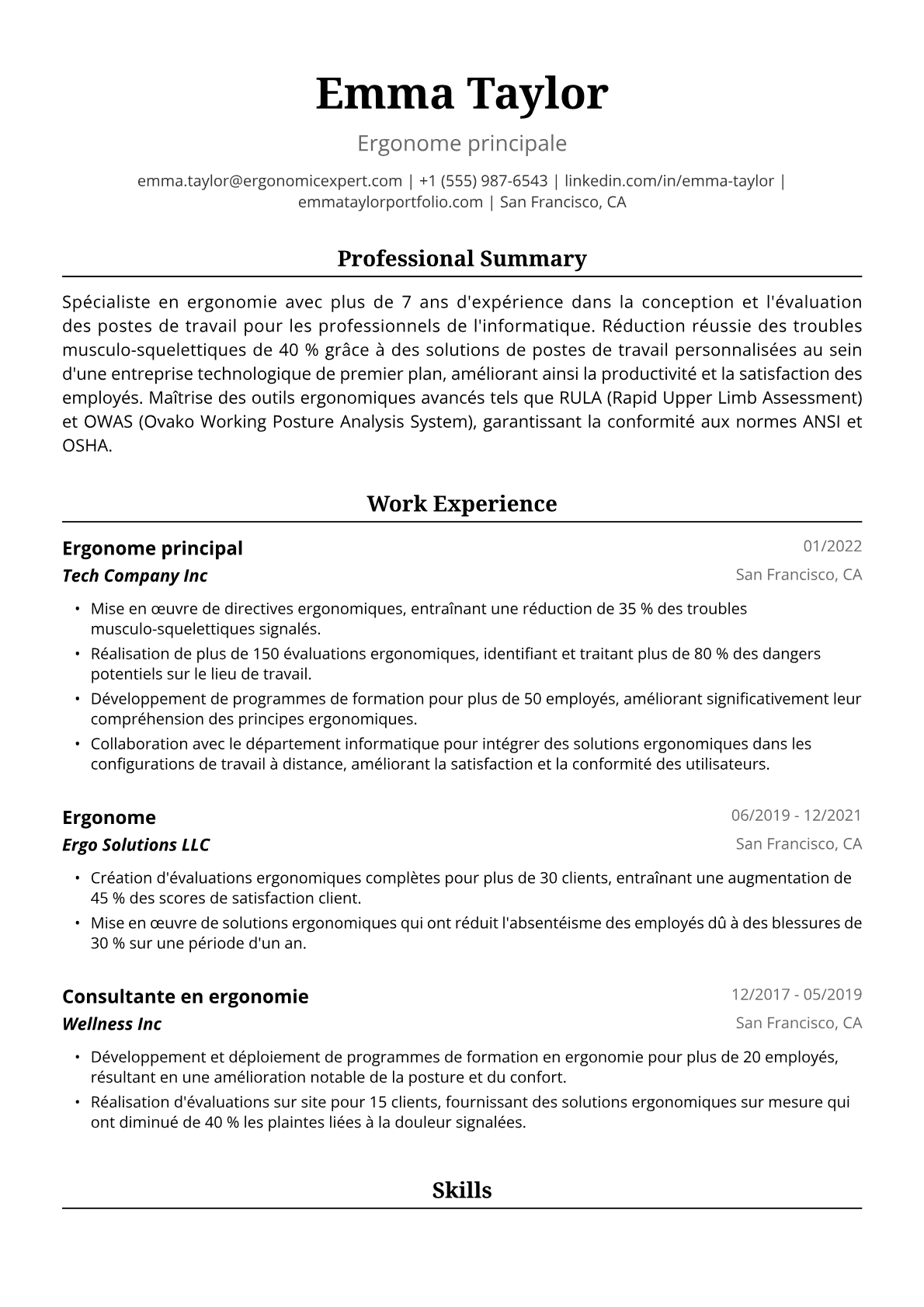 Exemple de CV Ergonome