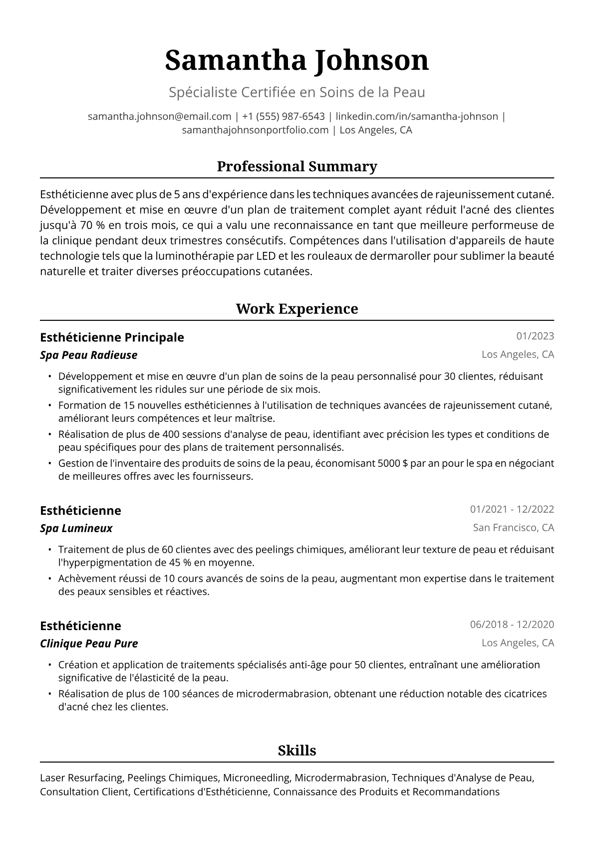Exemple de CV d'Esthéticienne
