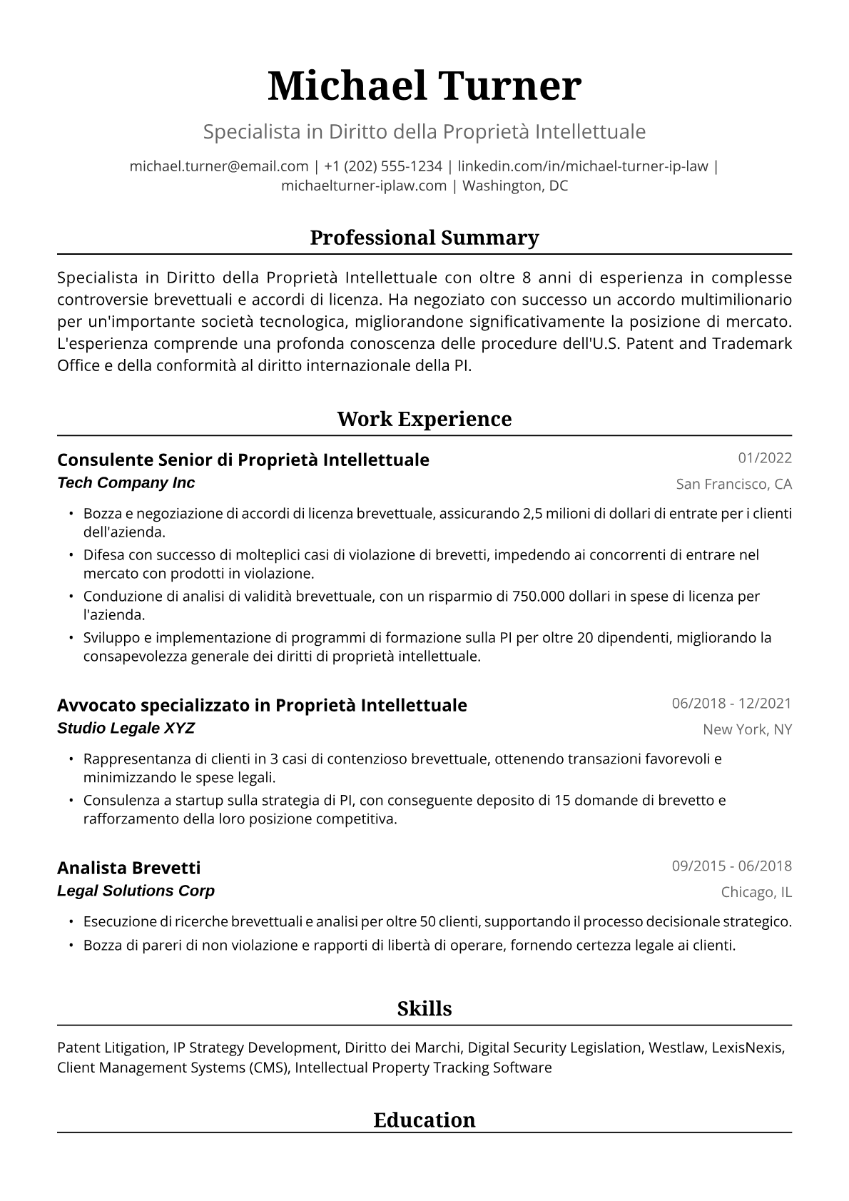 Esempio di Curriculum da Avvocato