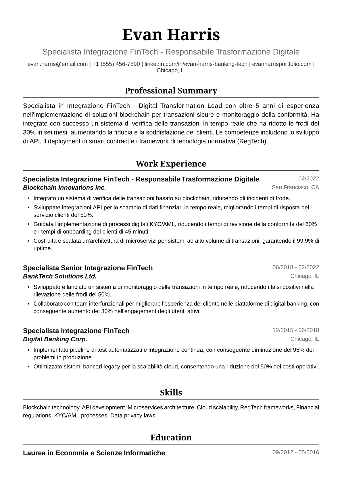 Esempio di Curriculum Bancario