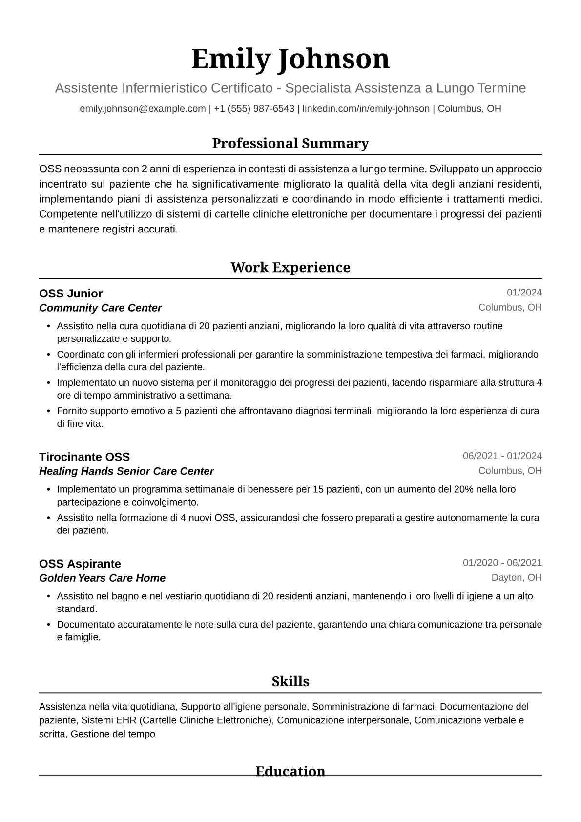 Esempio Curriculum OSS Neoassunta