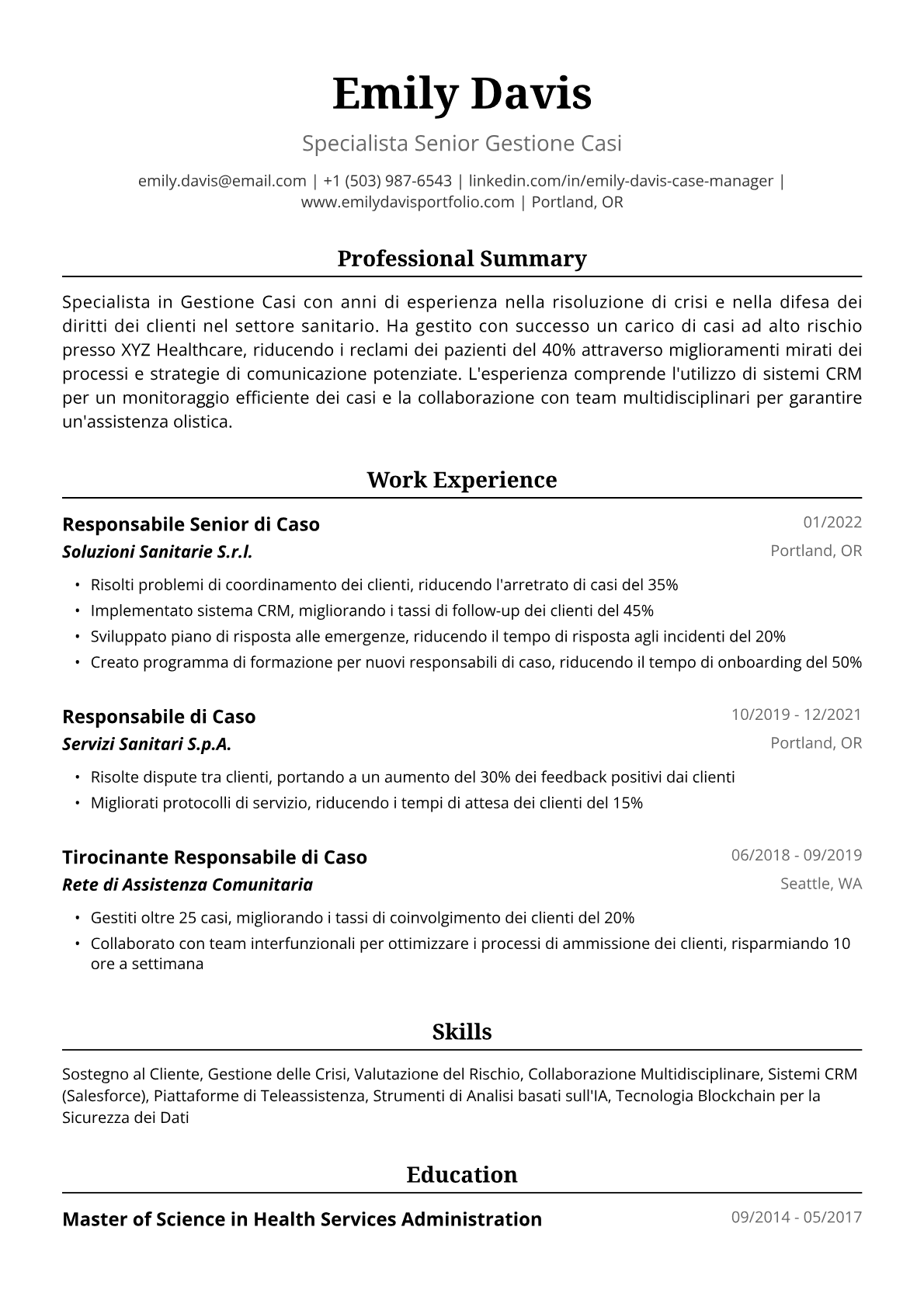 Esempio Curriculum Assistente Sociale