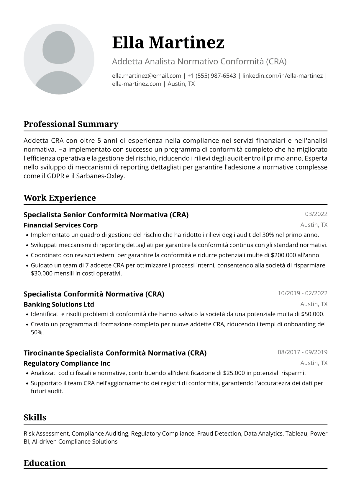 Responsabile Compliance Regolatoria