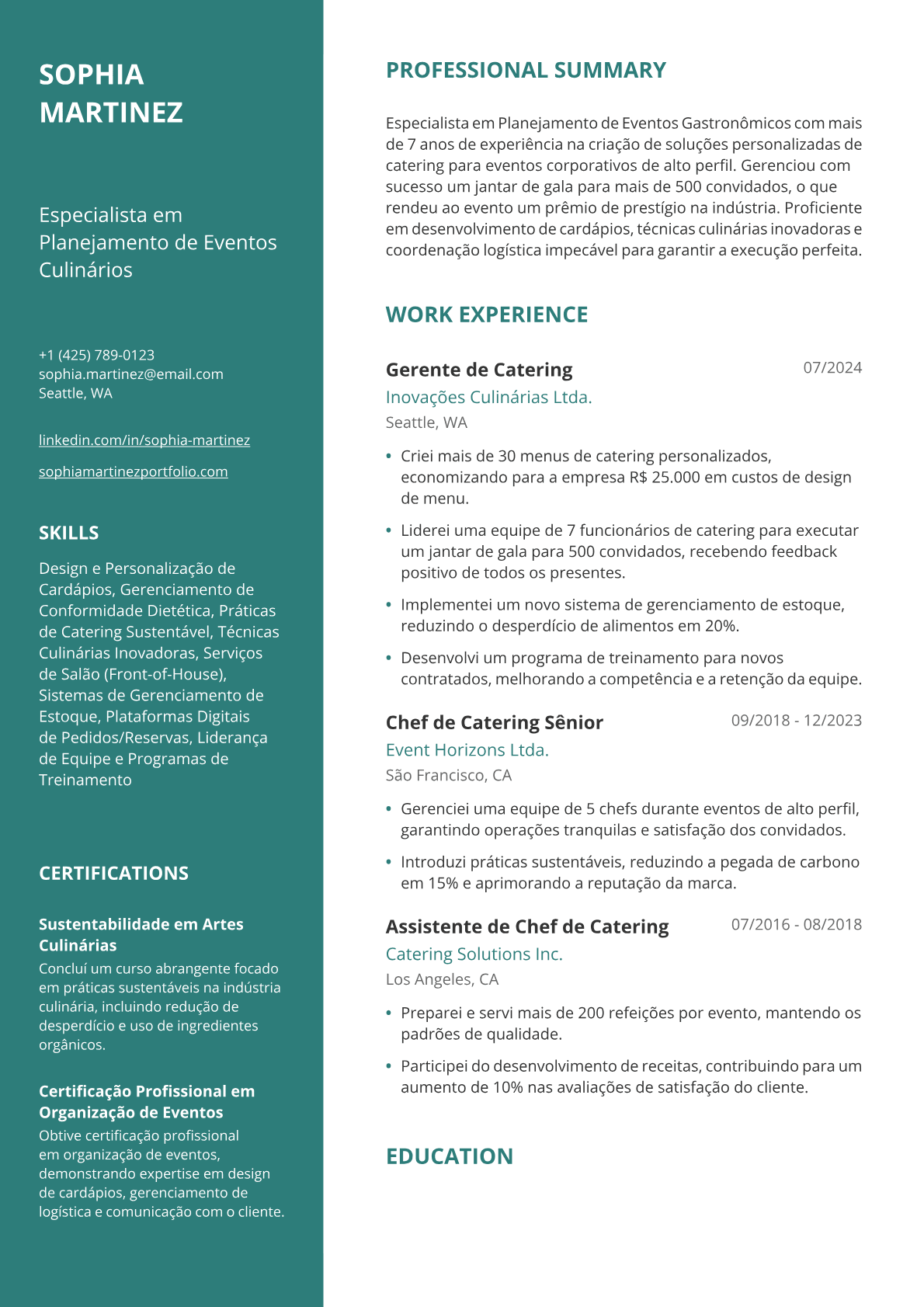 Gerente de catering