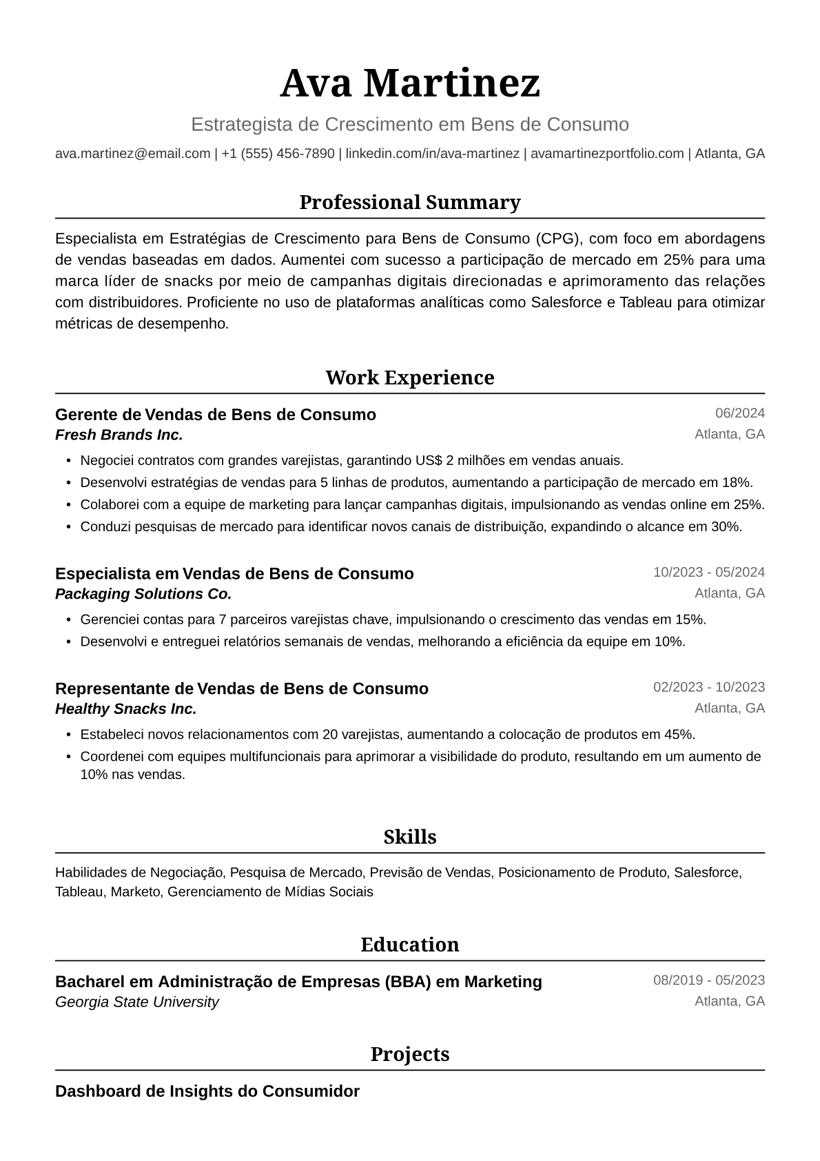 Exemplo de Currículo para Vendedora de Bens de Consumo