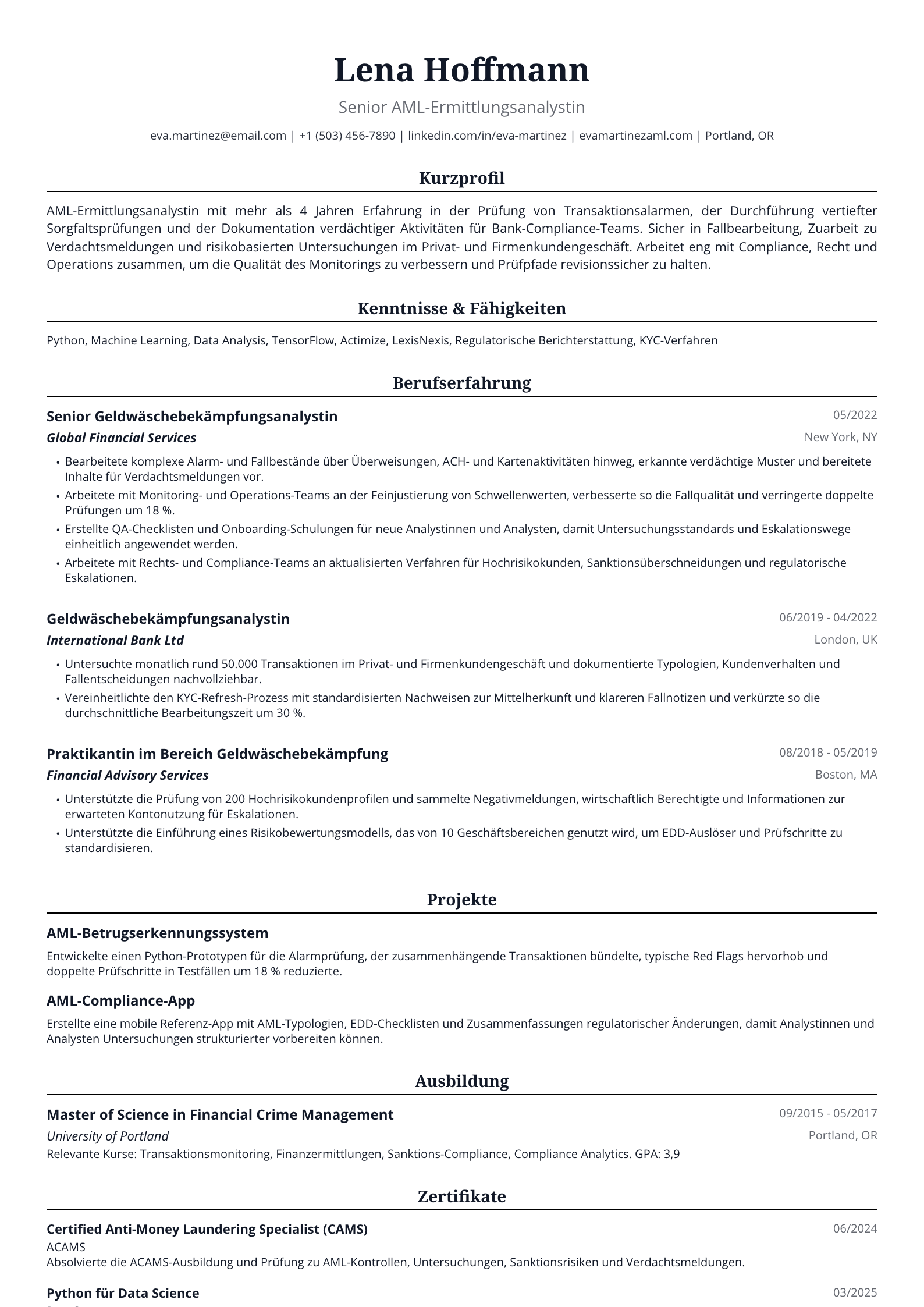 AML-Ermittlungsanalystin