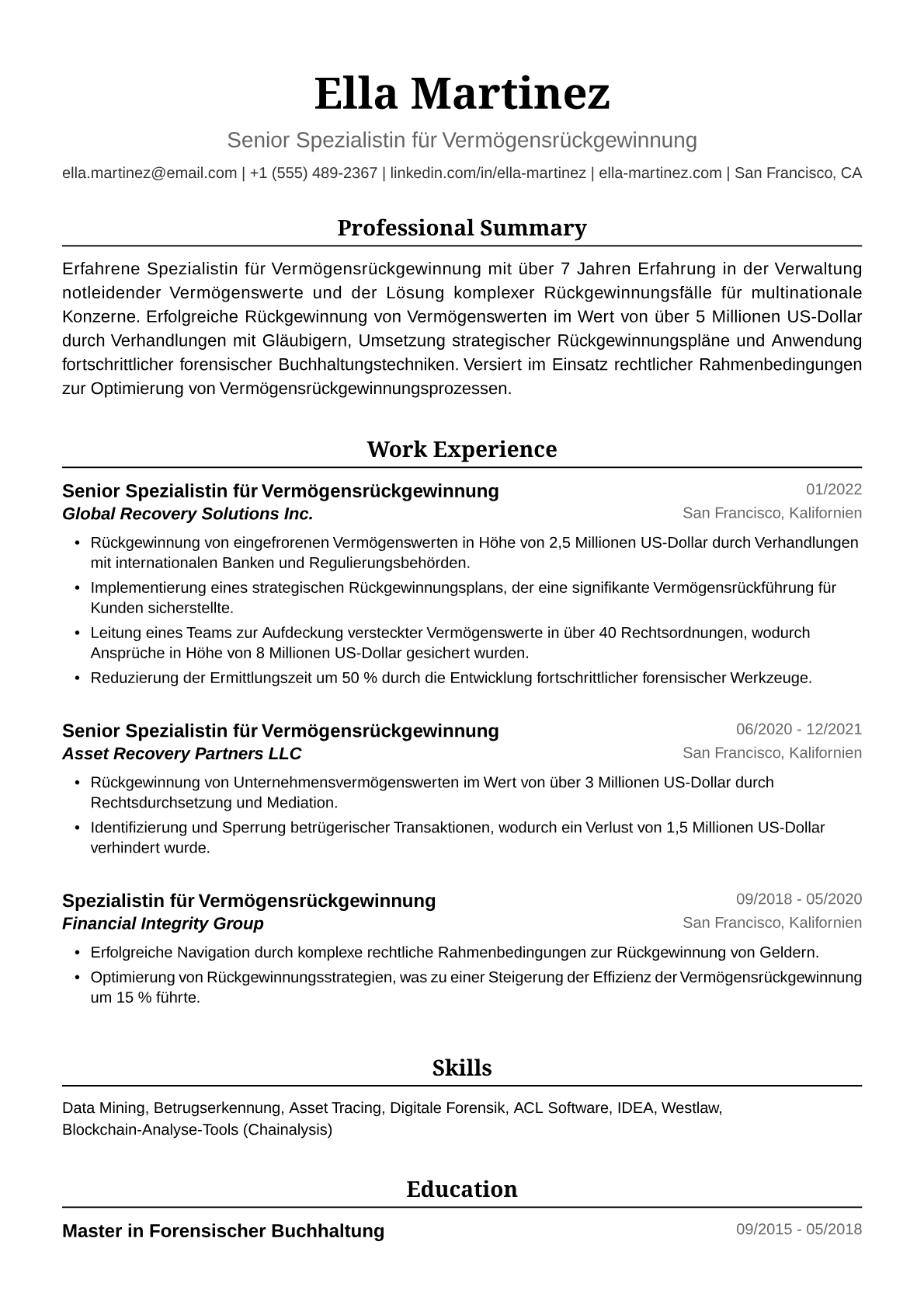 Spezialistin für Vermögensrückgewinnung