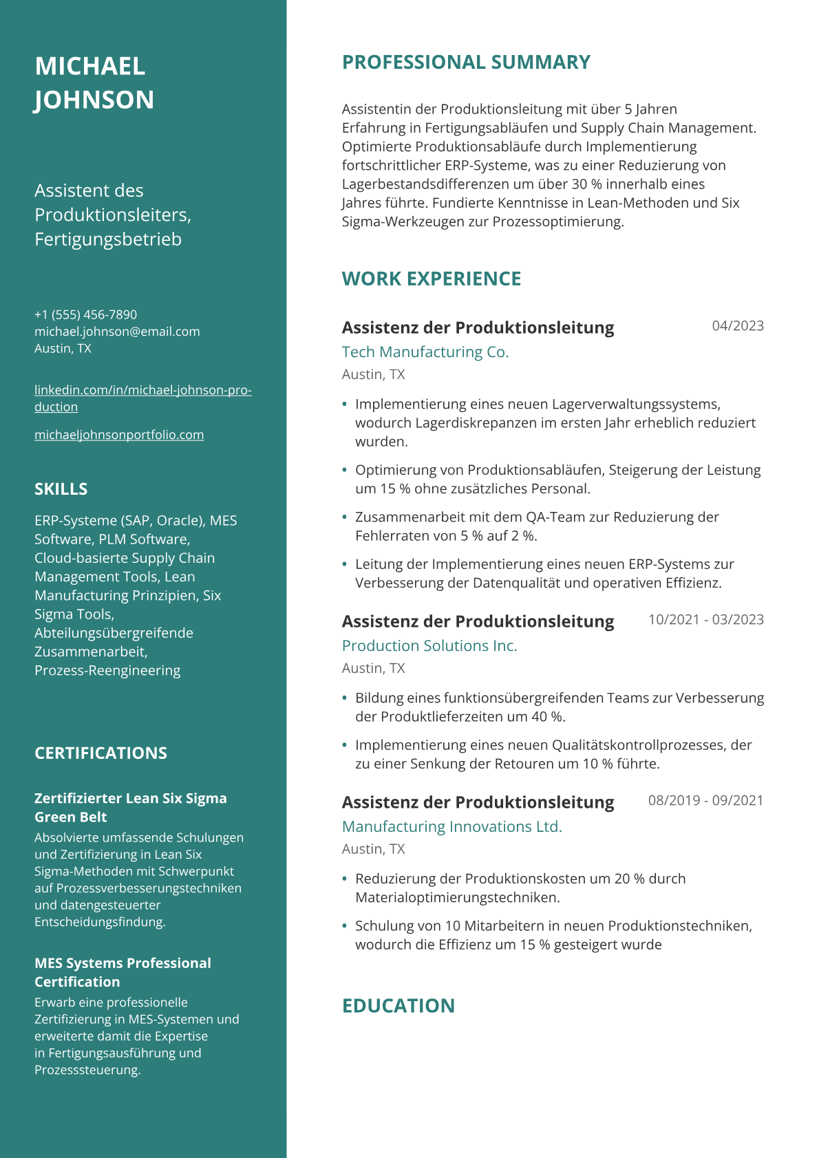 Assistenz der Produktionsleitung