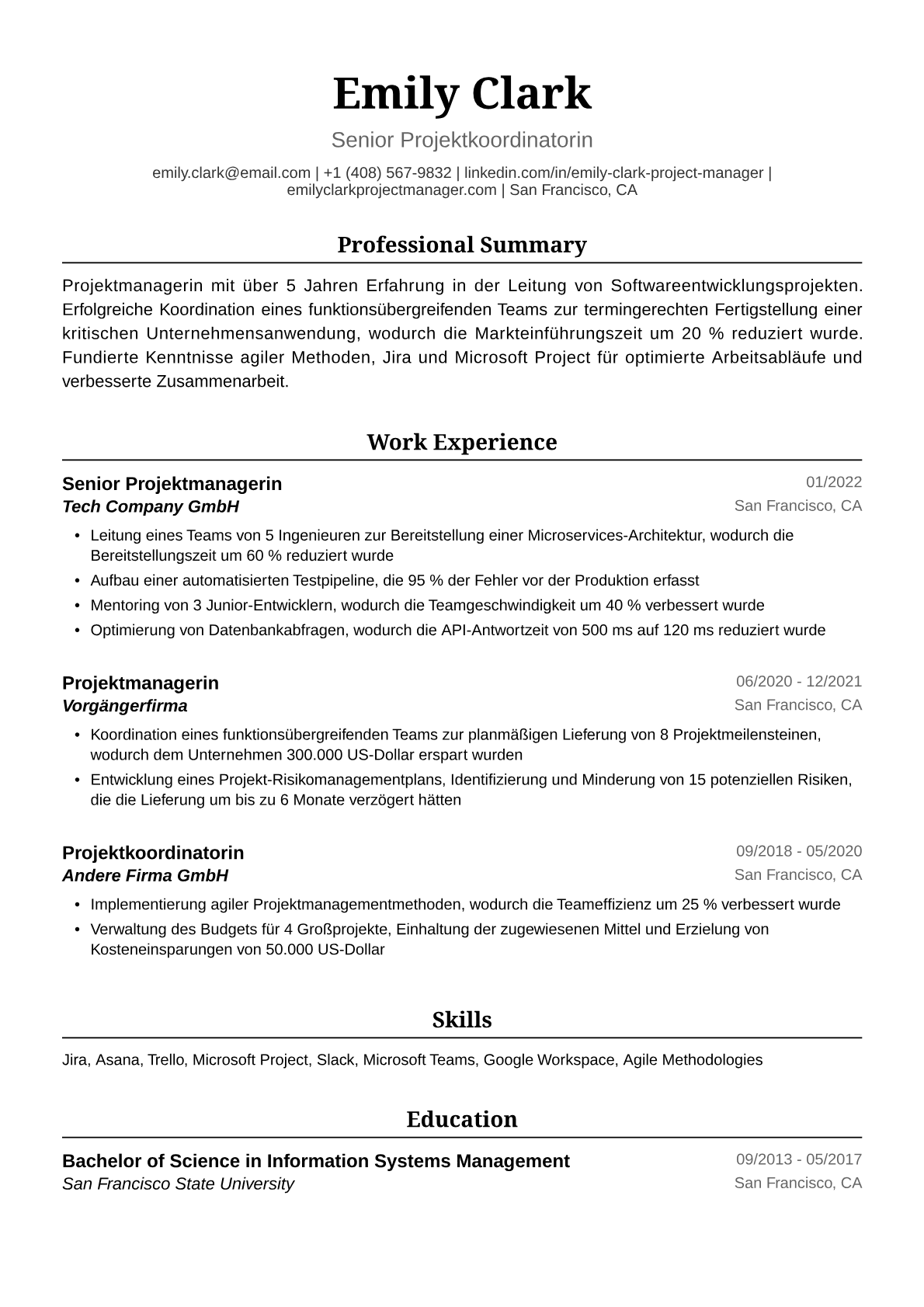 Lebenslauf Beispiel Junior Projektmanagerin