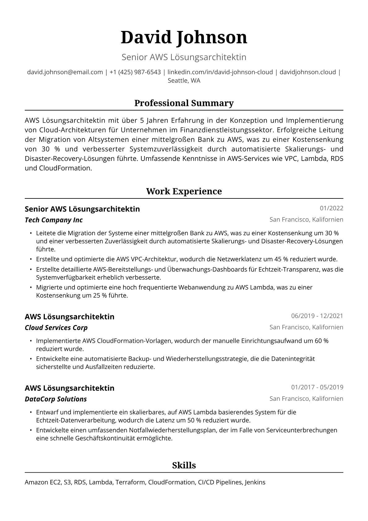 Beispiel-Lebenslauf: AWS Lösungsarchitektin