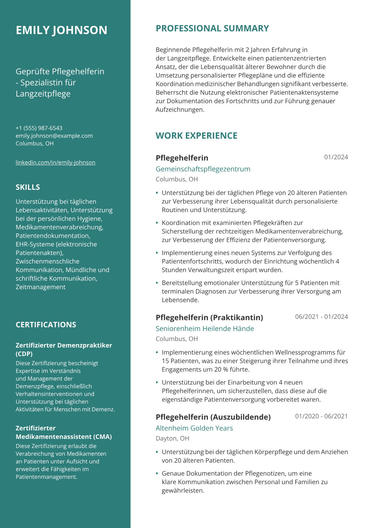 Pflegehelferin im Einstieg