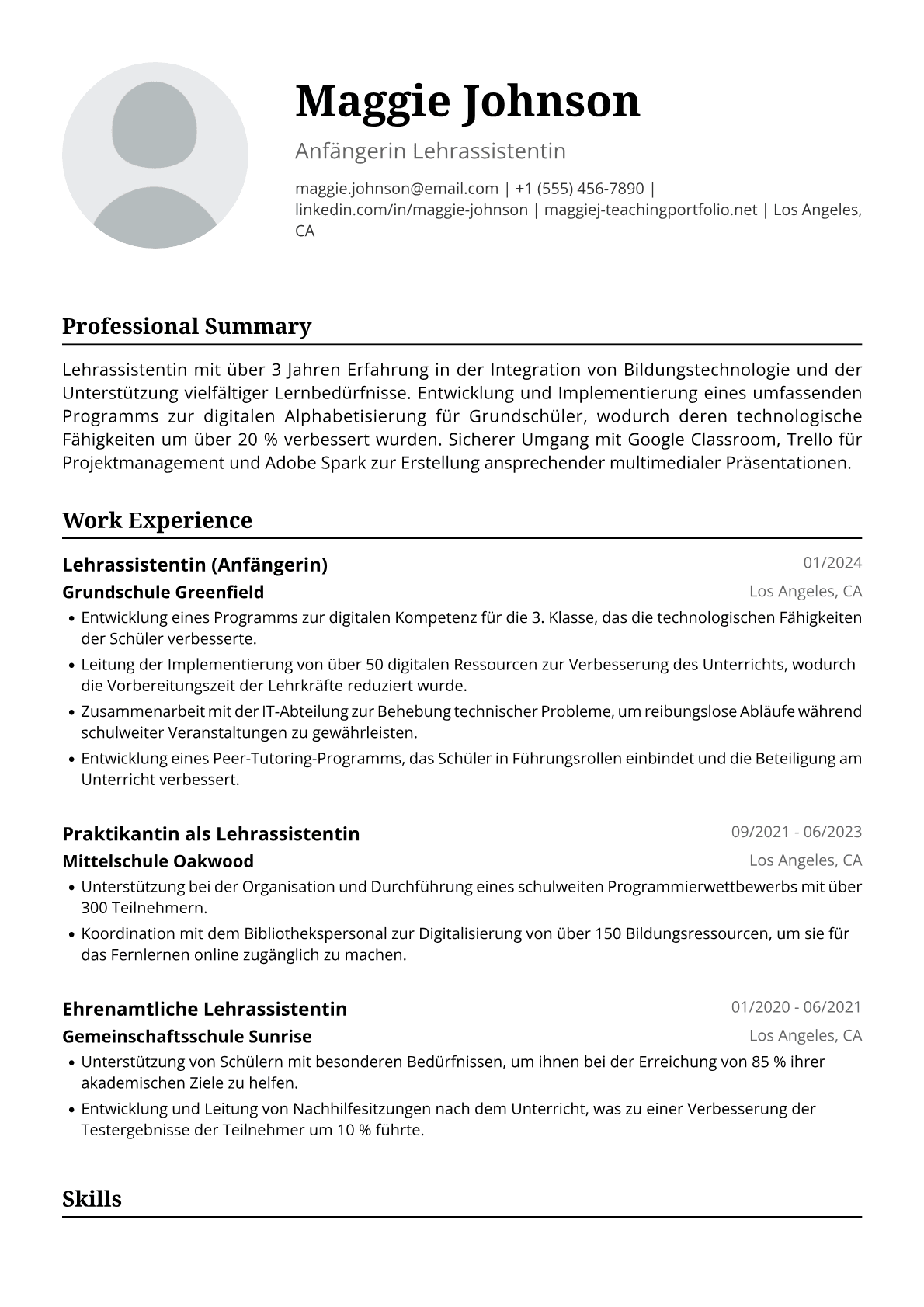 Lehrassistentin für den Berufseinstieg