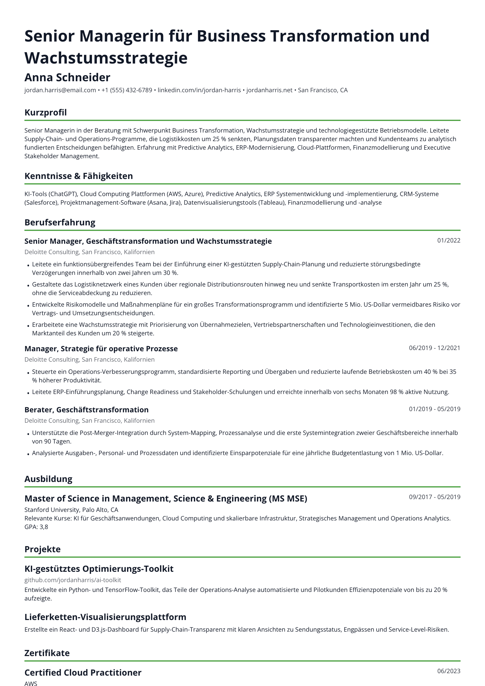 Senior Managerin für Business Transformation und Wachstumsstrategie