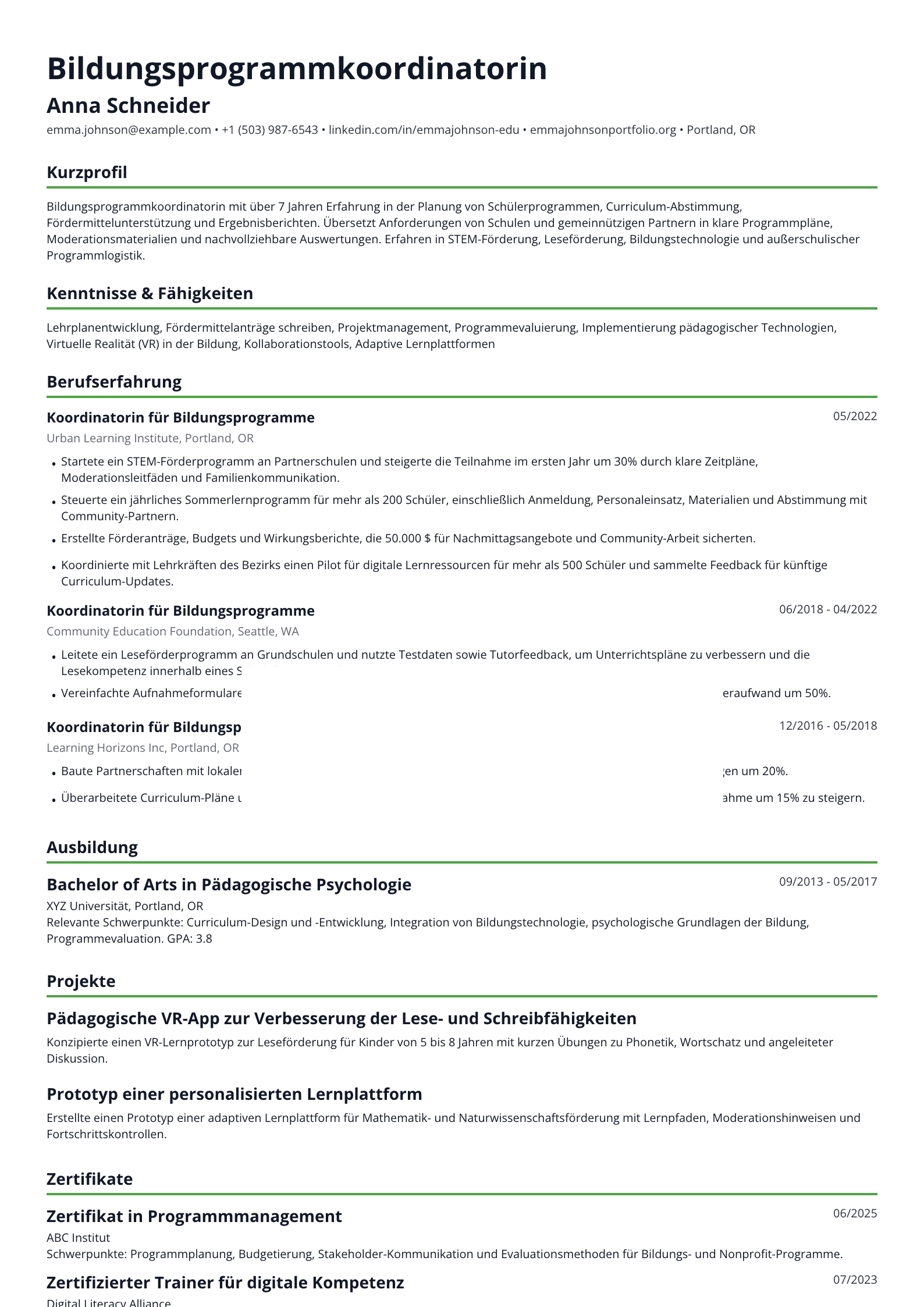 Bildungsprogrammkoordinatorin