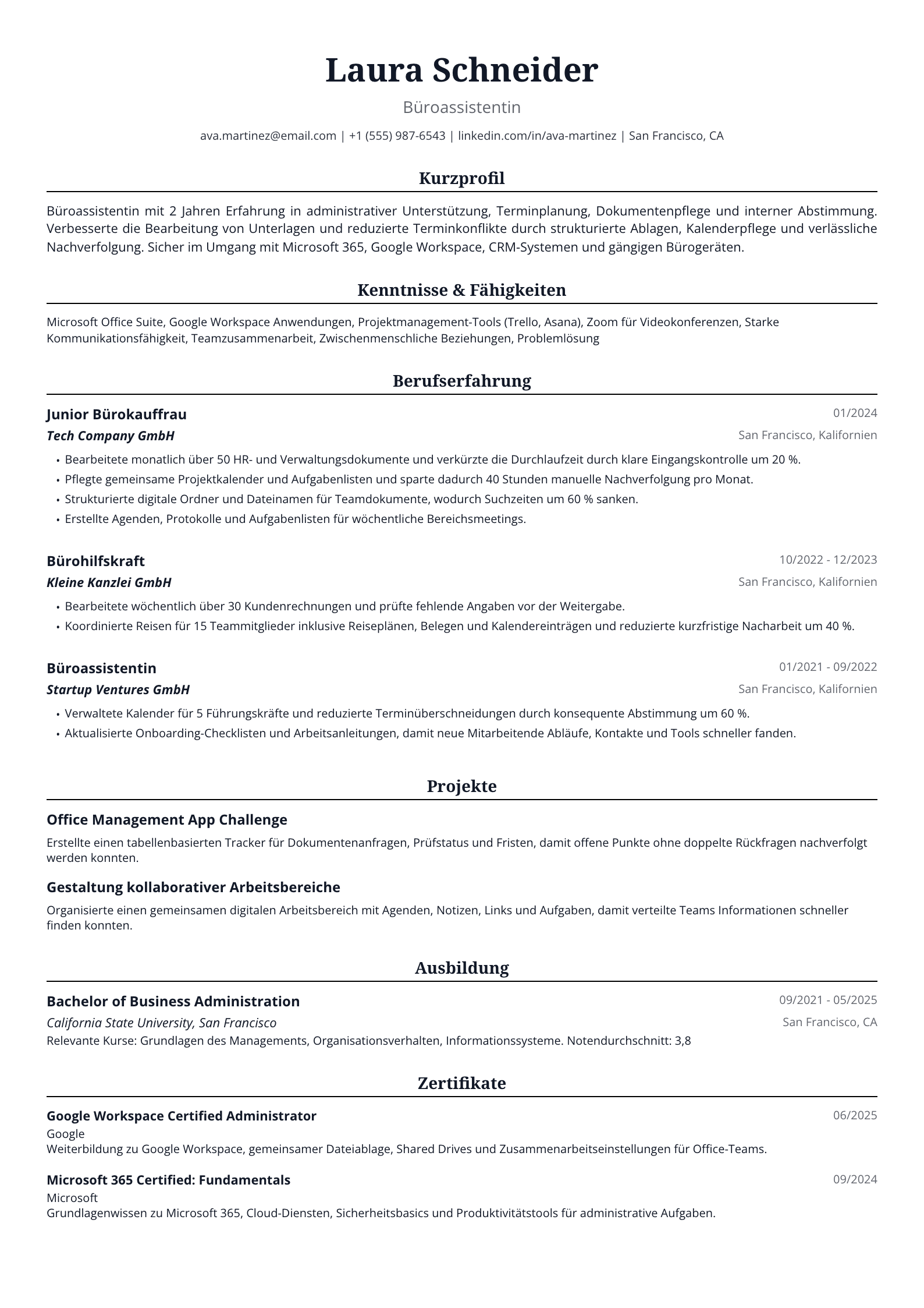 Büroassistentin Einstiegslevel
