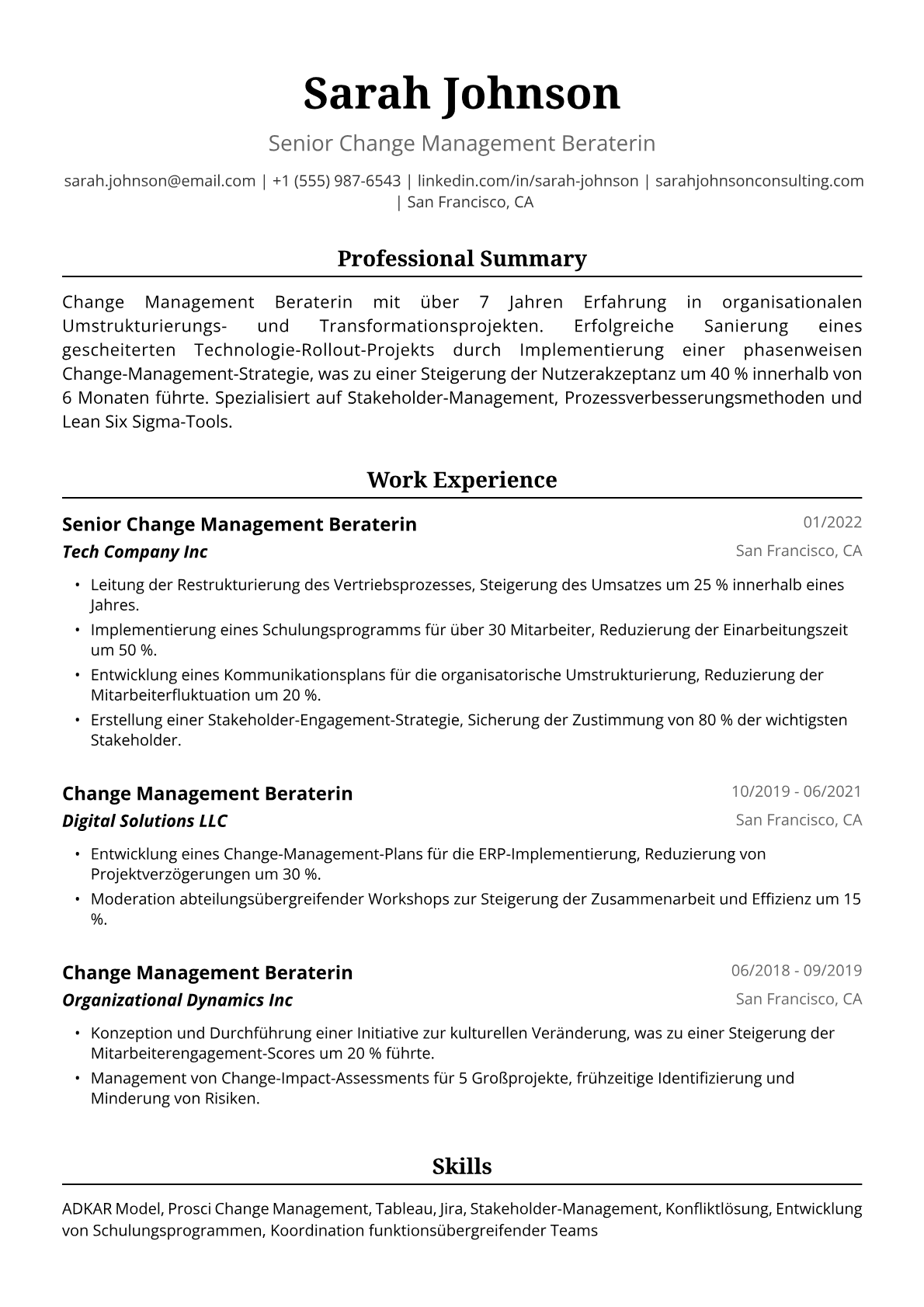 Musterlebenslauf Change Management Beraterin
