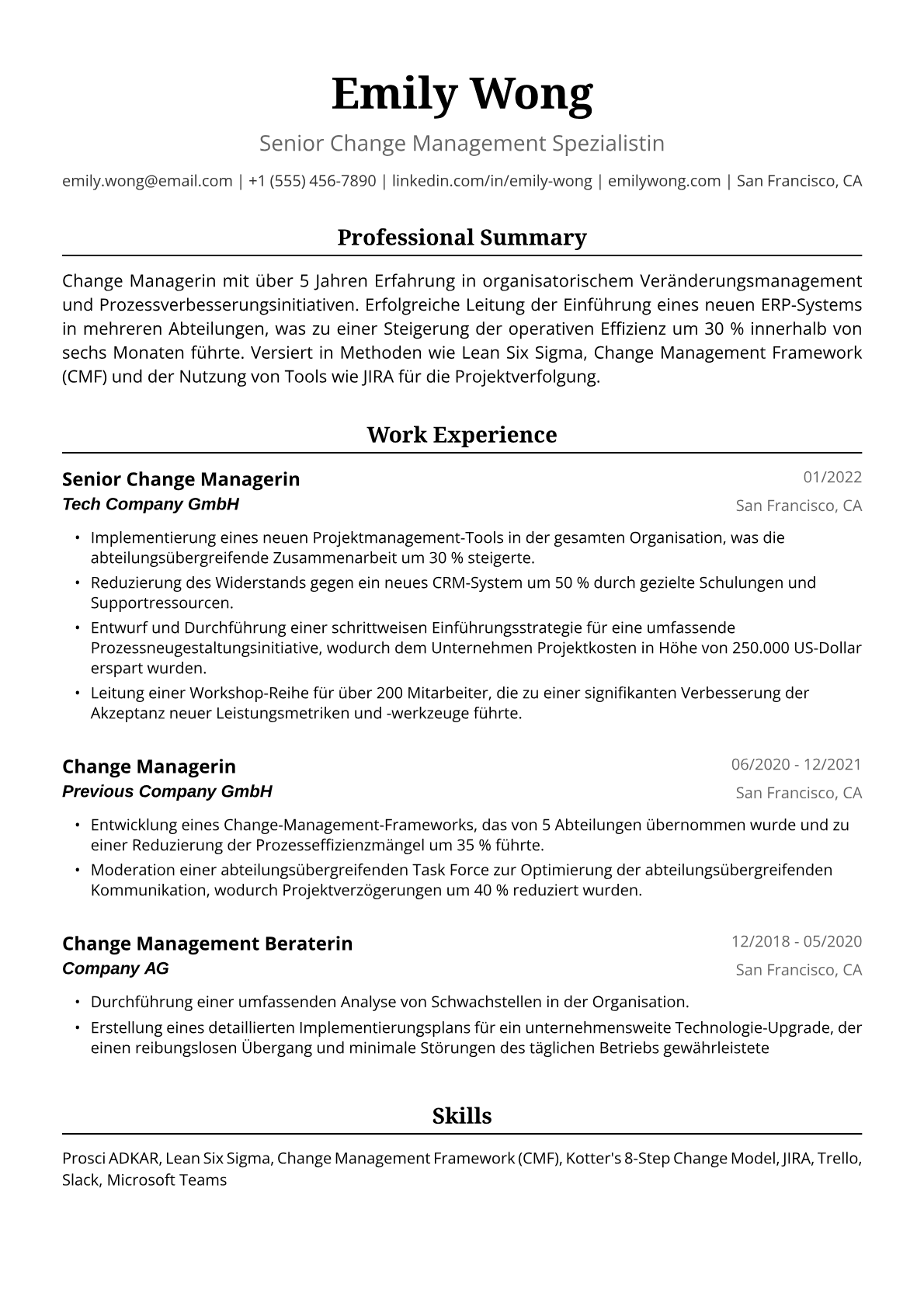 Lebenslauf Change-Managerin: Professionelles Beispiel