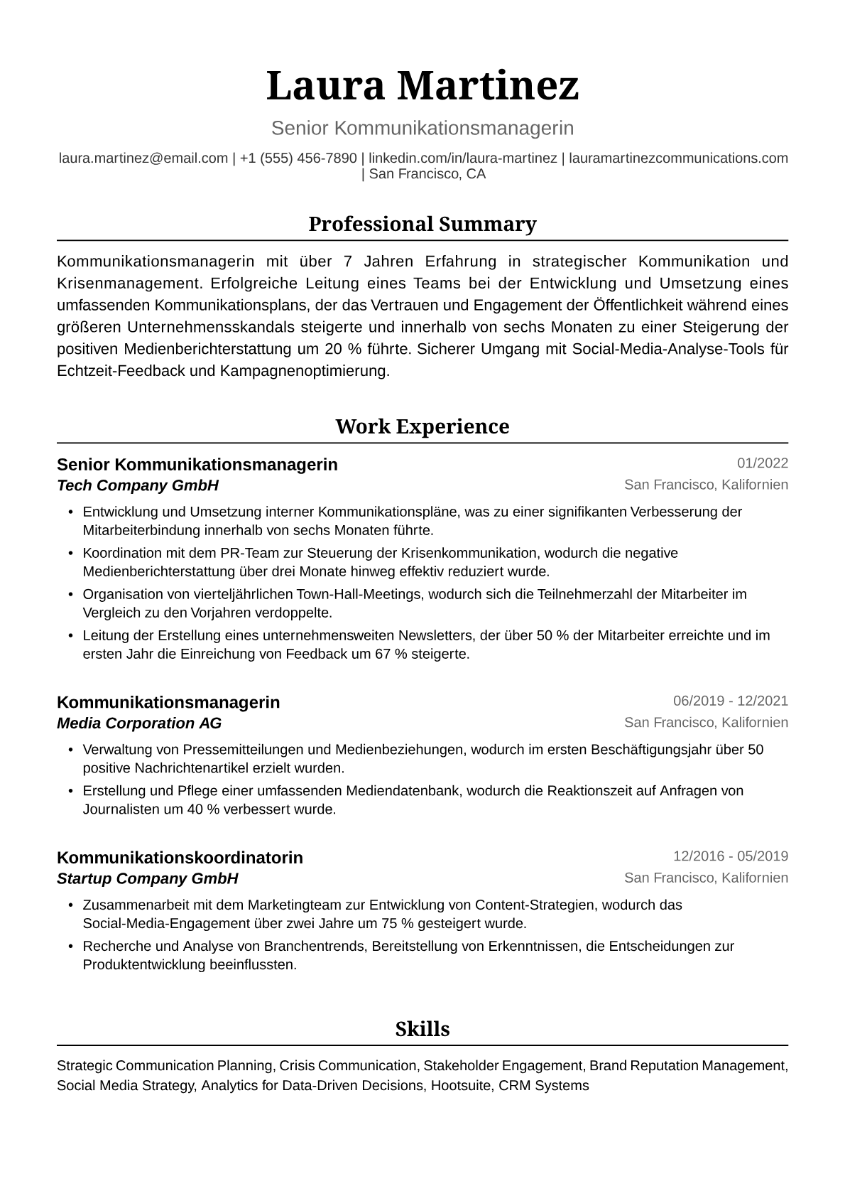 Musterlebenslauf Kommunikationsmanagerin