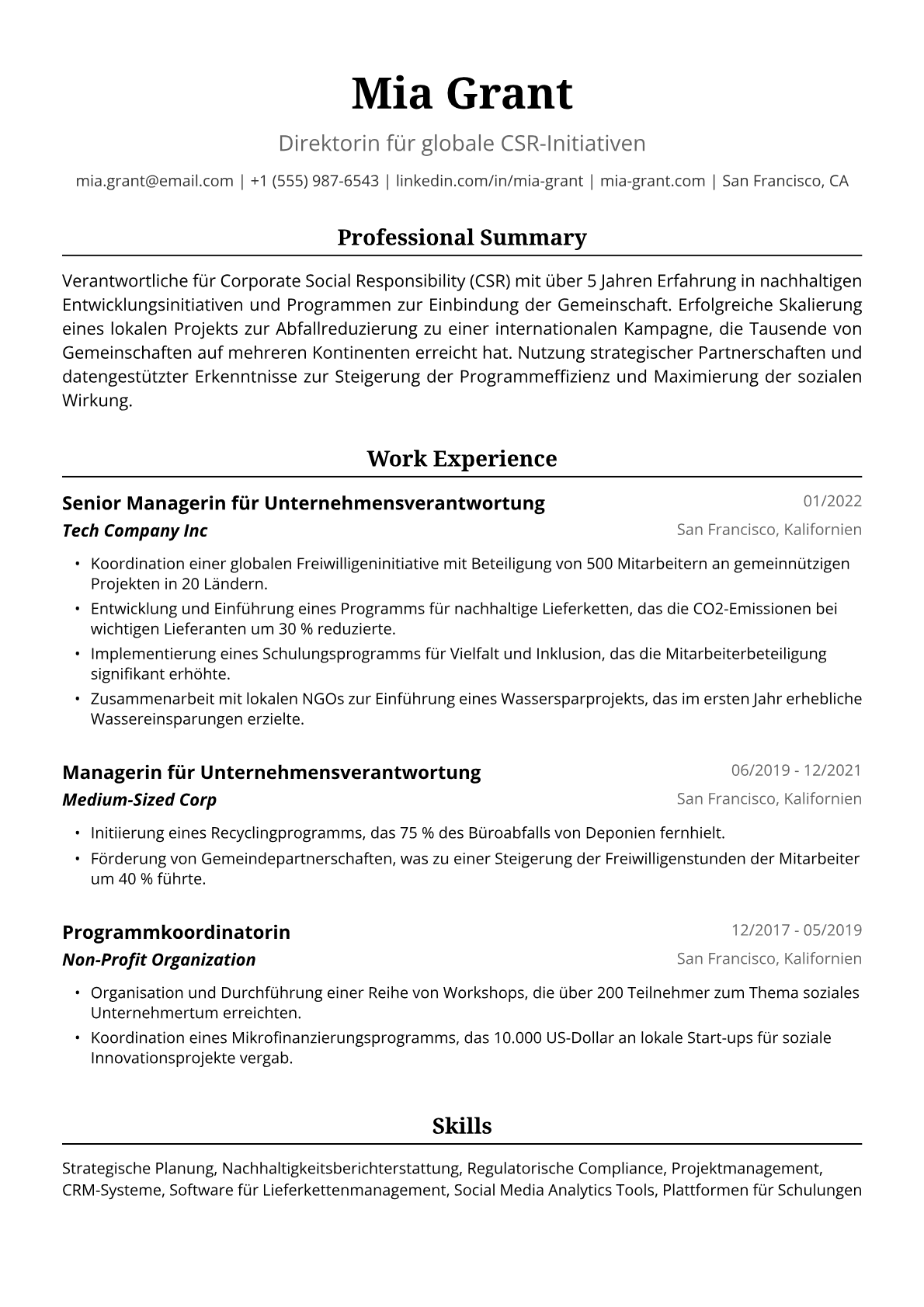 Beispiel-Lebenslauf CSR-Managerin