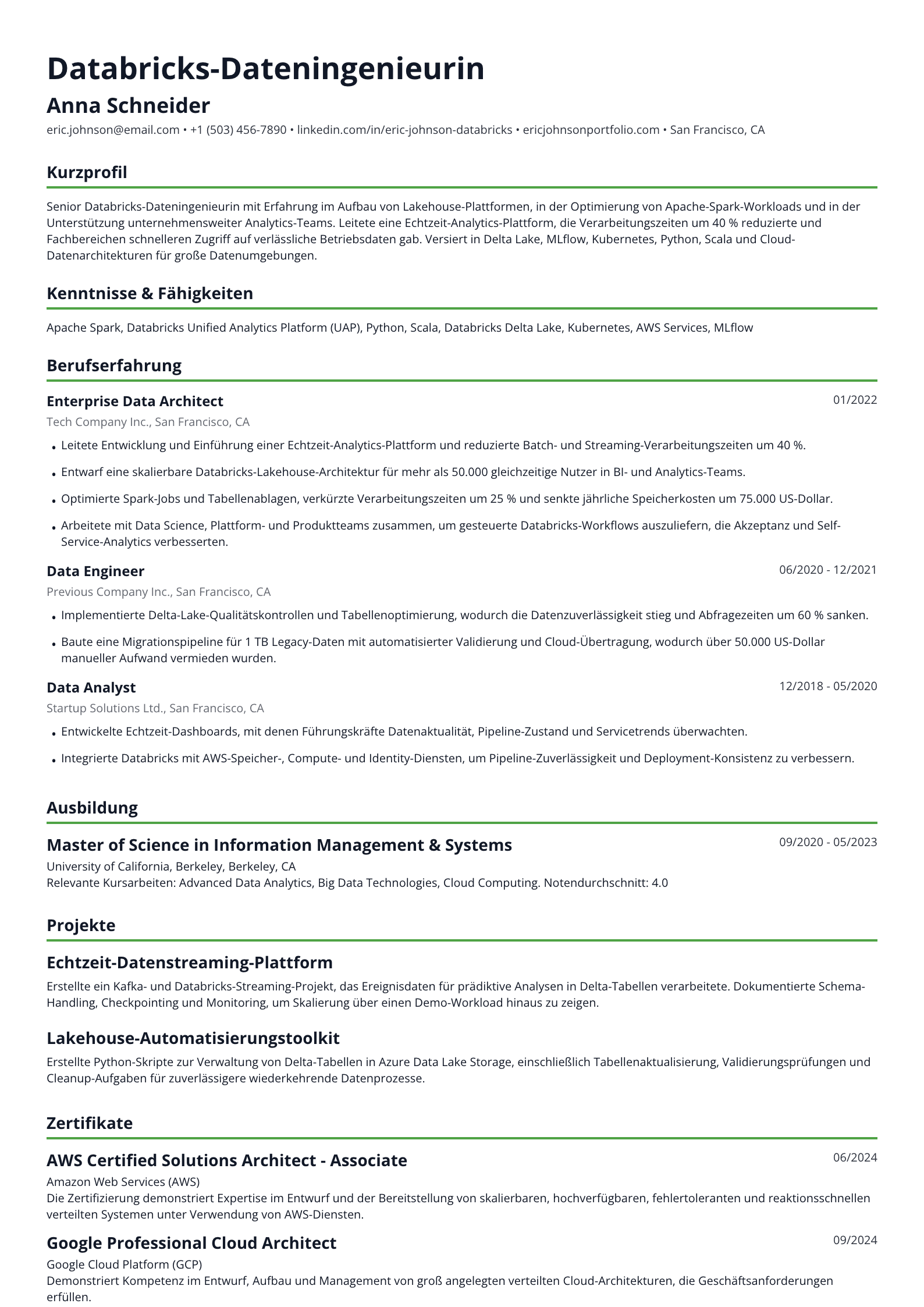 Databricks-Dateningenieurin