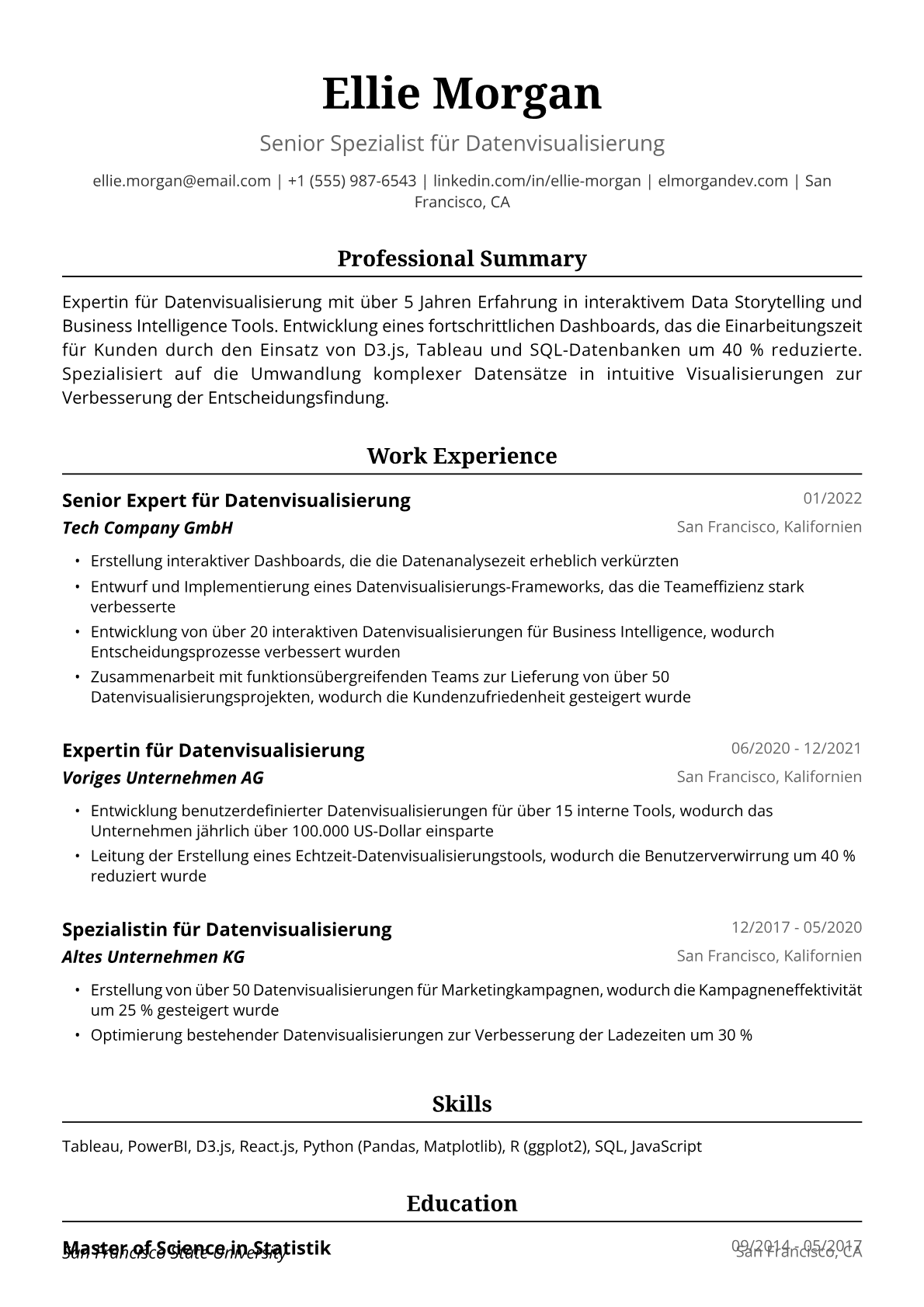 Lebenslaufmuster Datenvisualisierungsexpertin