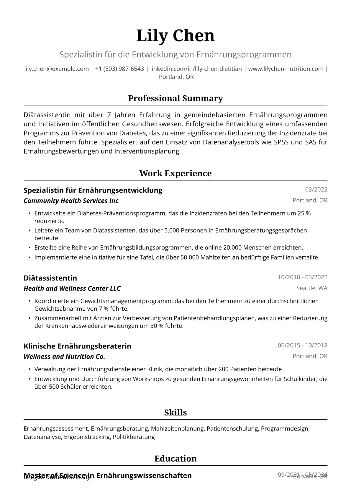 Lebenslauf Beispiel Diätassistentin
