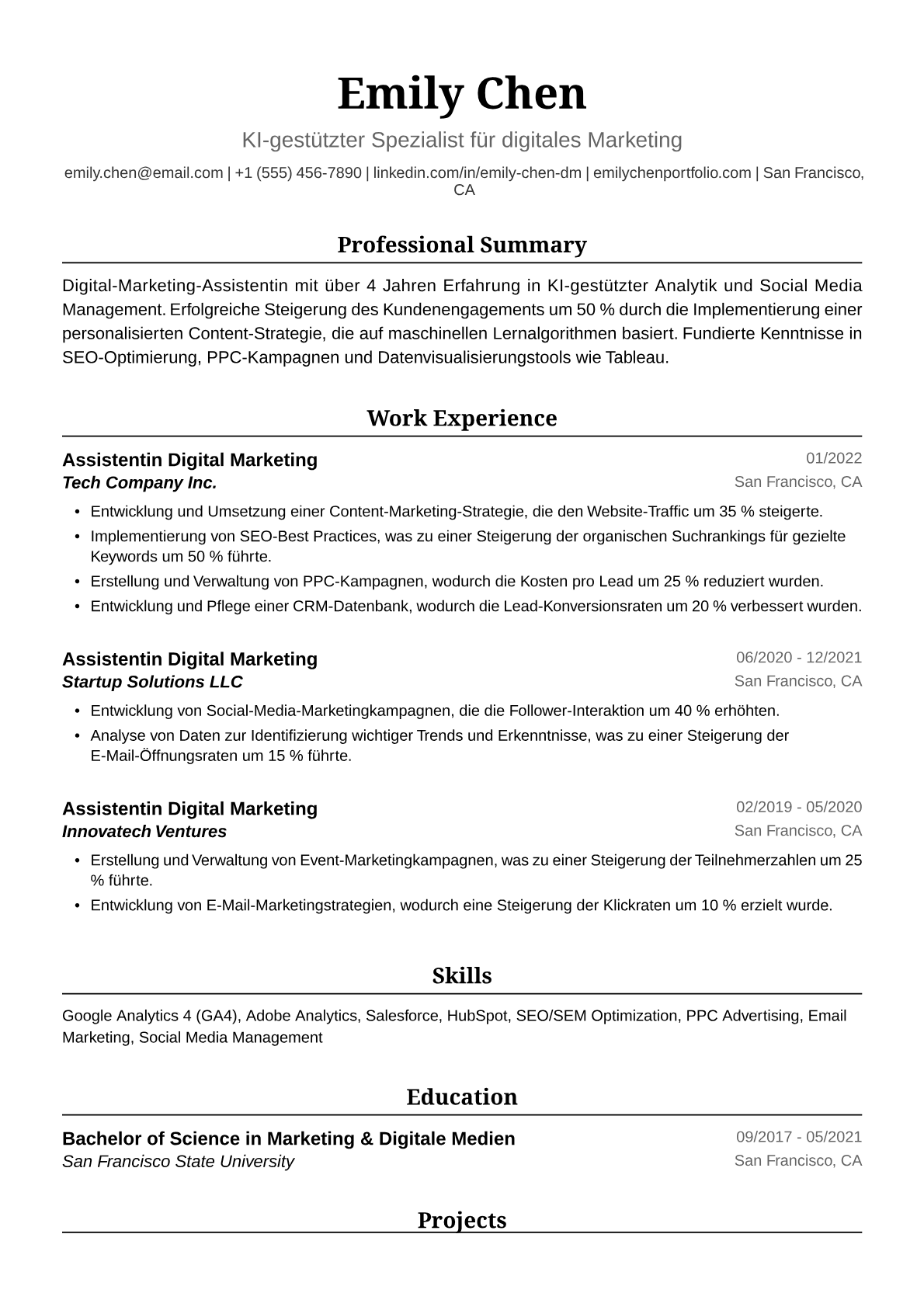 Lebenslaufmuster für Digital-Marketing-Assistentin