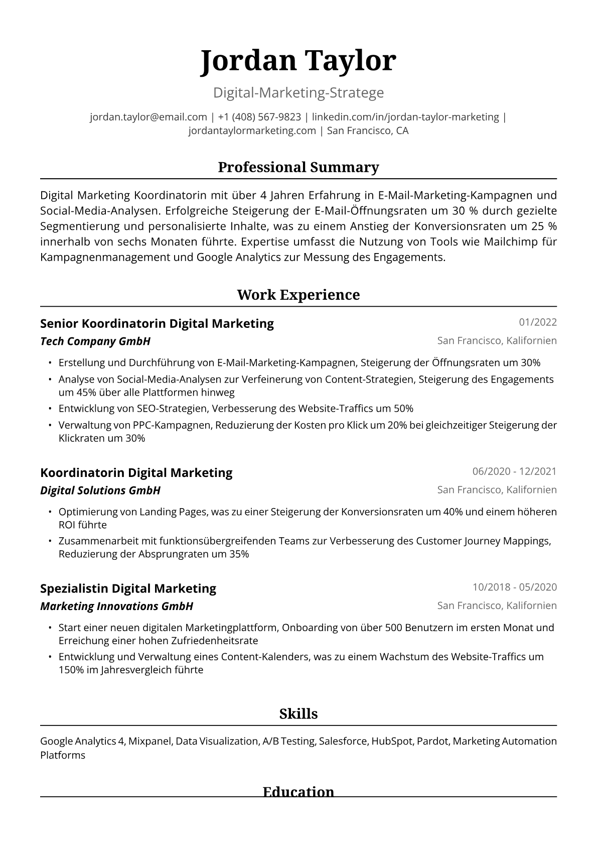 Lebenslauf-Beispiel für Digital-Marketing-Koordinatorin
