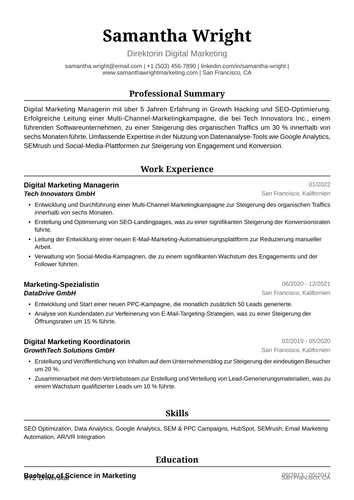 Musterlebenslauf Digital-Marketing-Managerin