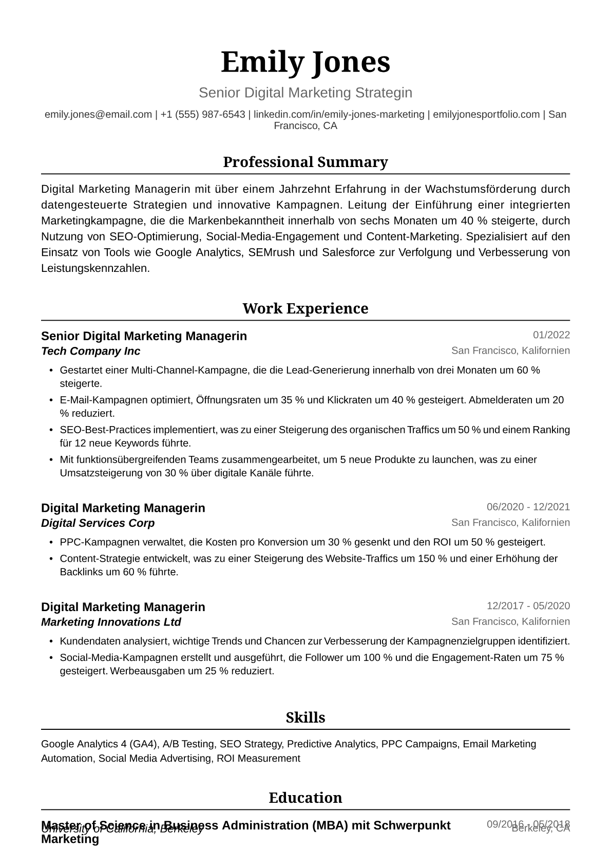Beispiel-Lebenslauf Digital-Marketing-Managerin