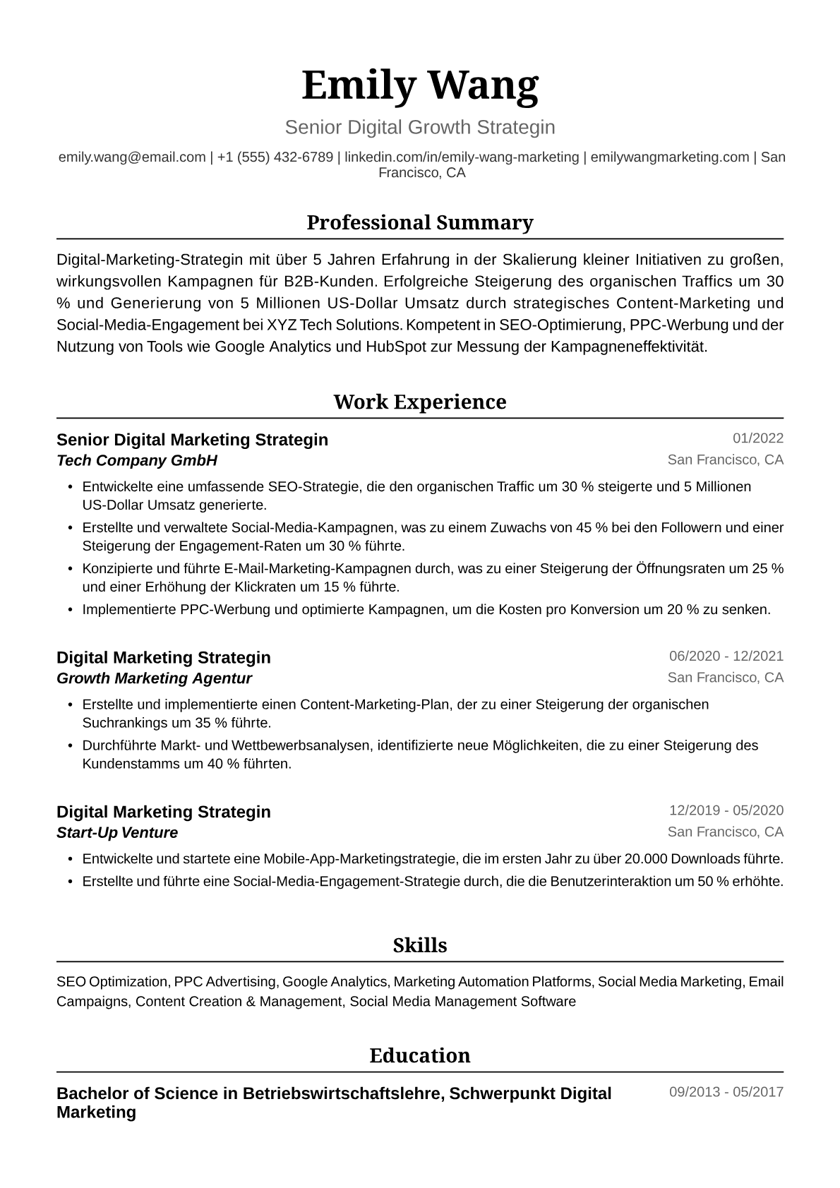 Lebenslauf-Beispiel Digital-Marketing-Strategin