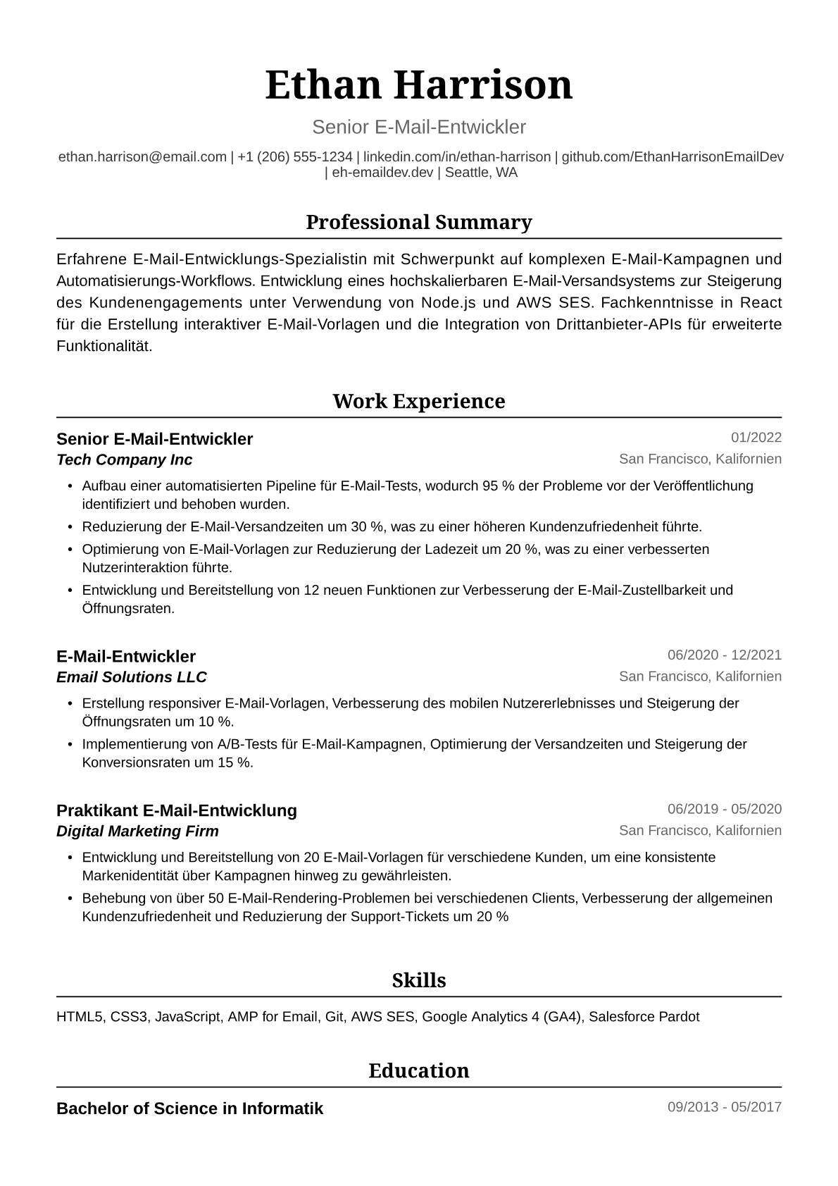 Musterlebenslauf E-Mail-Entwicklerin