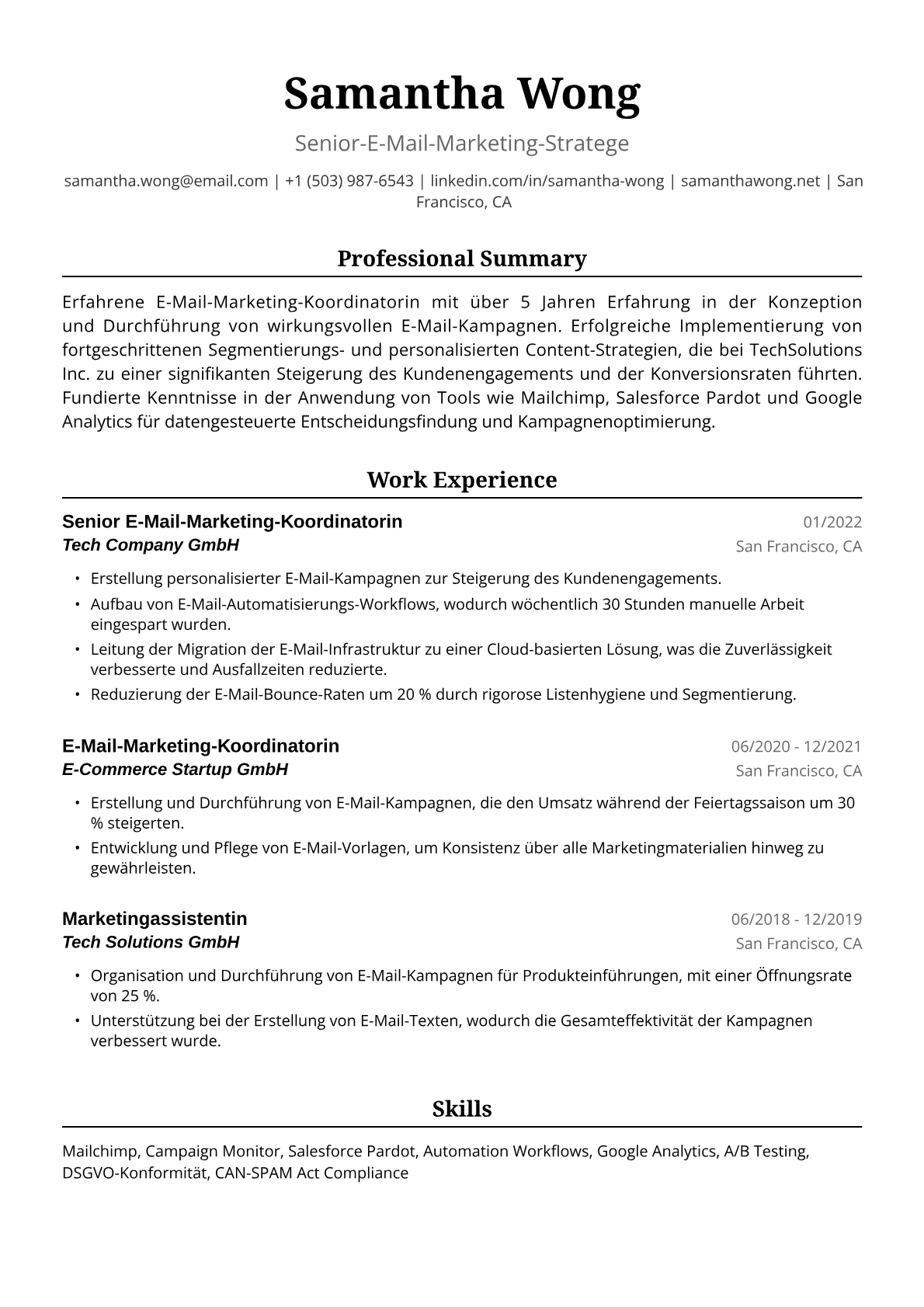 Lebenslaufbeispiel: E-Mail-Marketing-Koordinatorin