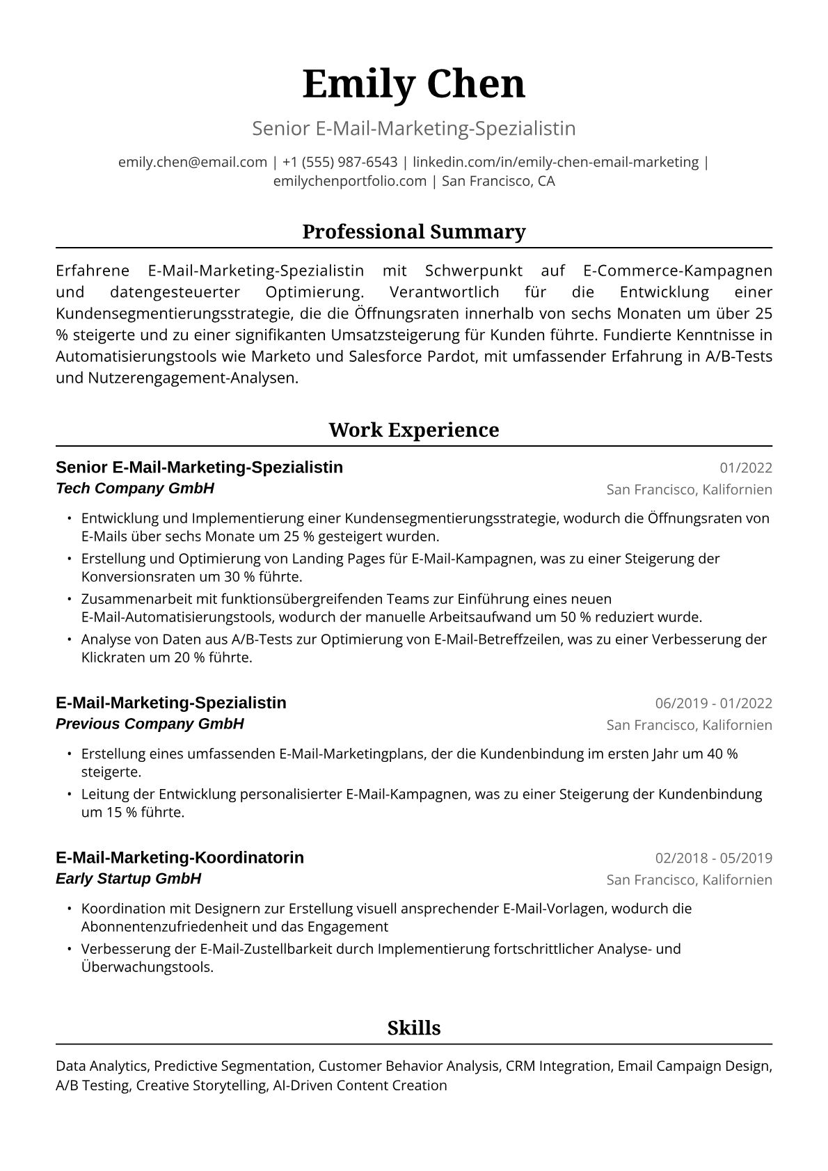 Muster Lebenslauf E-Mail-Marketing-Managerin