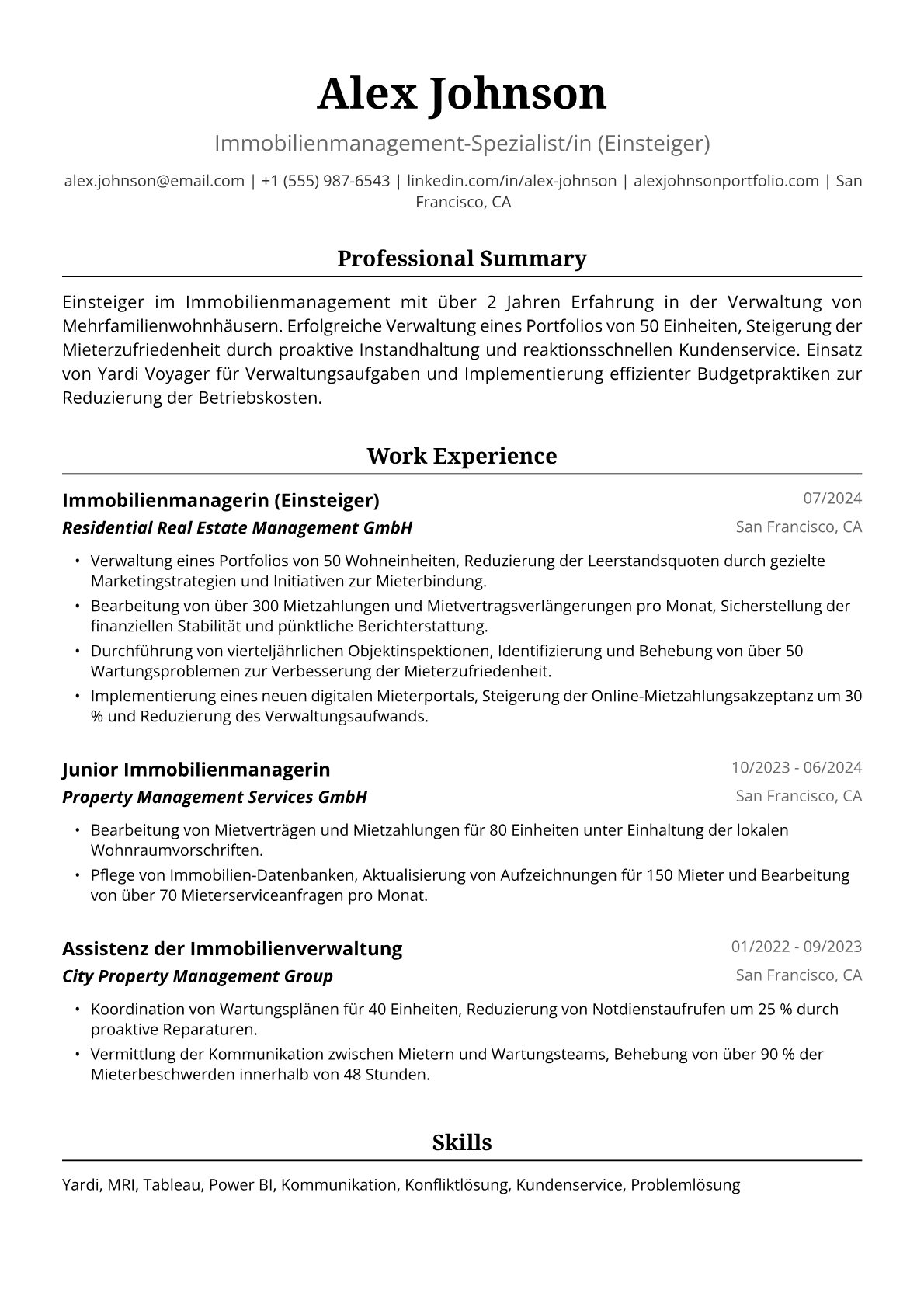 Lebenslauf Beispiel: Immobilienkauffrau (m/w/d) - Einsteiger