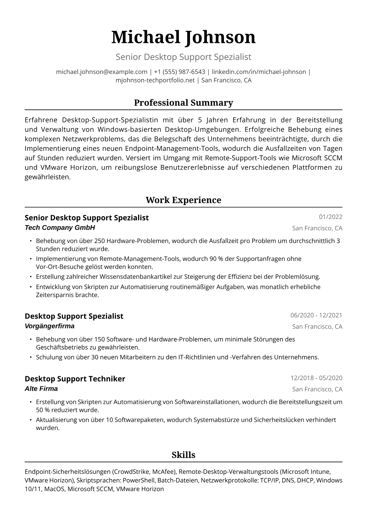 Musterlebenslauf IT-Supporttechnikerin