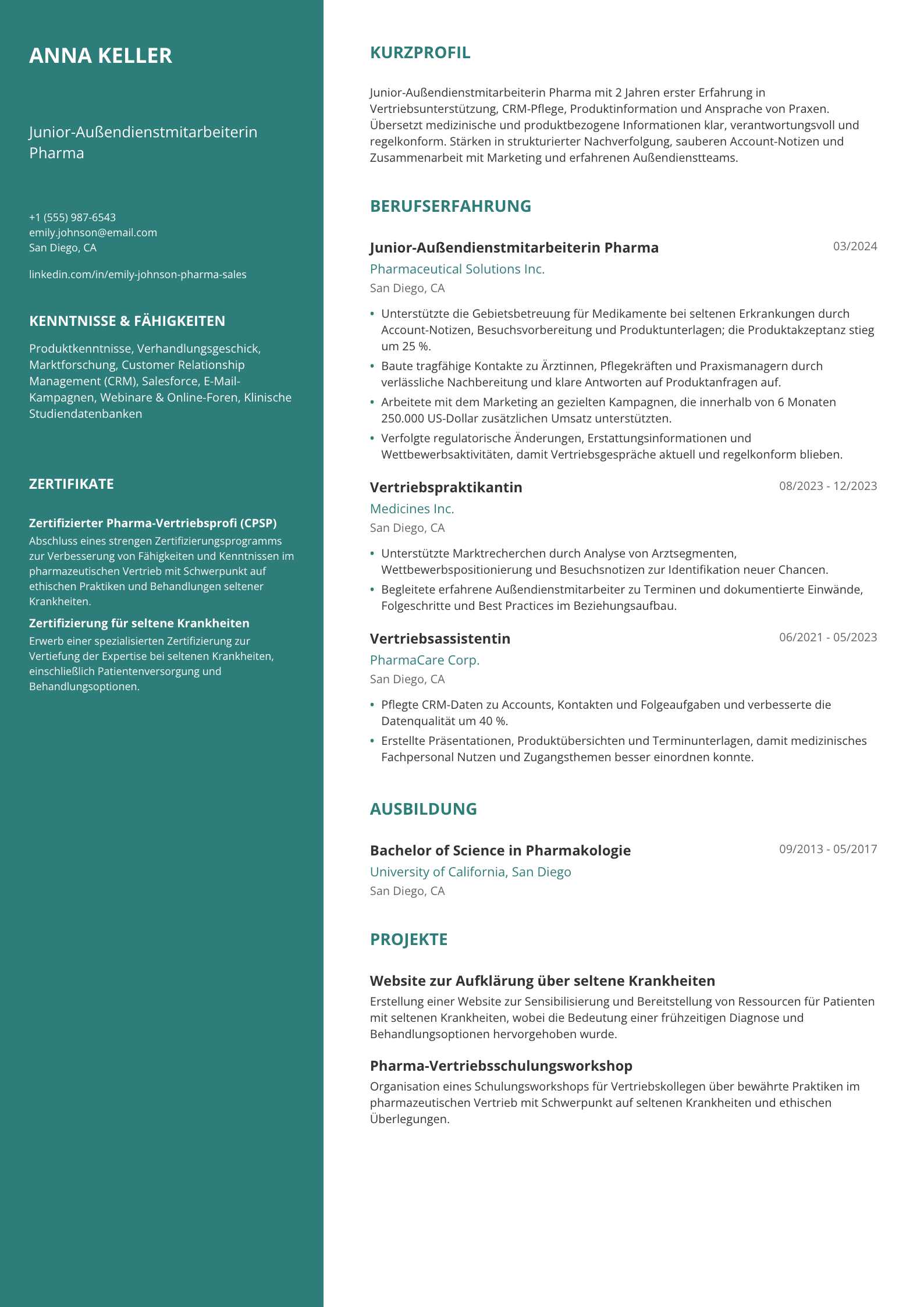 Junior-Außendienstmitarbeiterin Pharma
