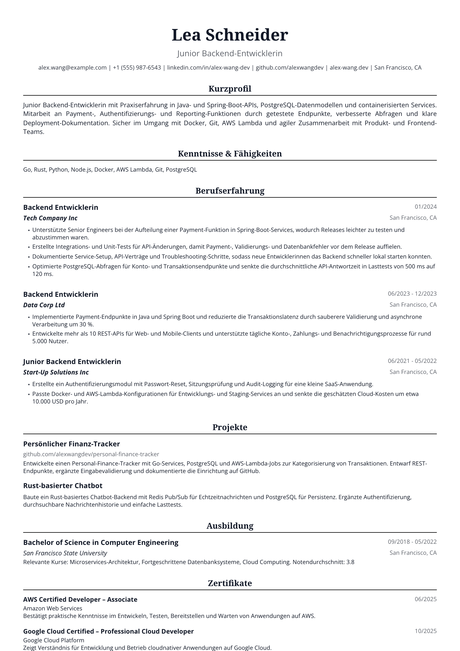 Junior Backend-Entwicklerin