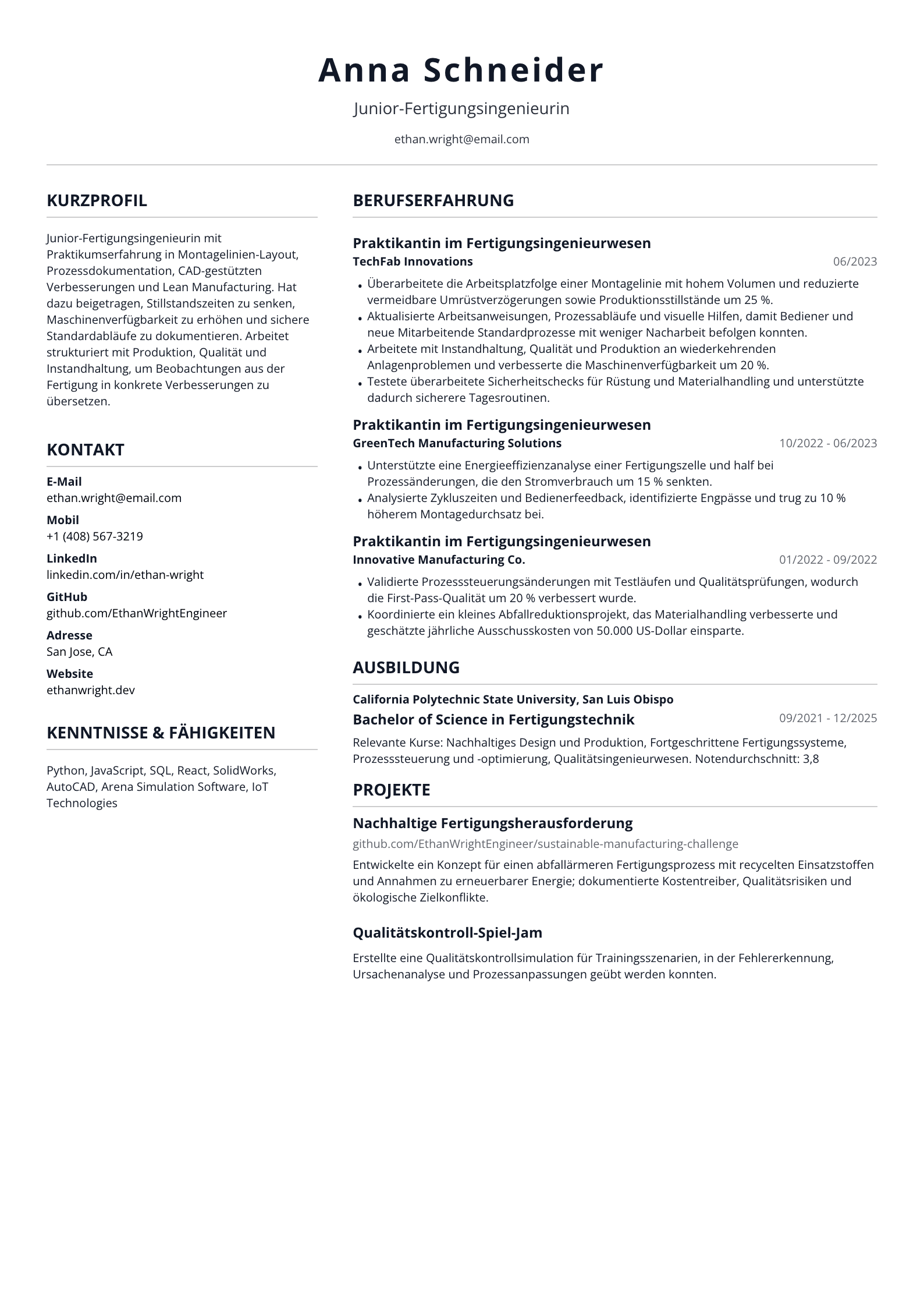Junior-Fertigungsingenieurin