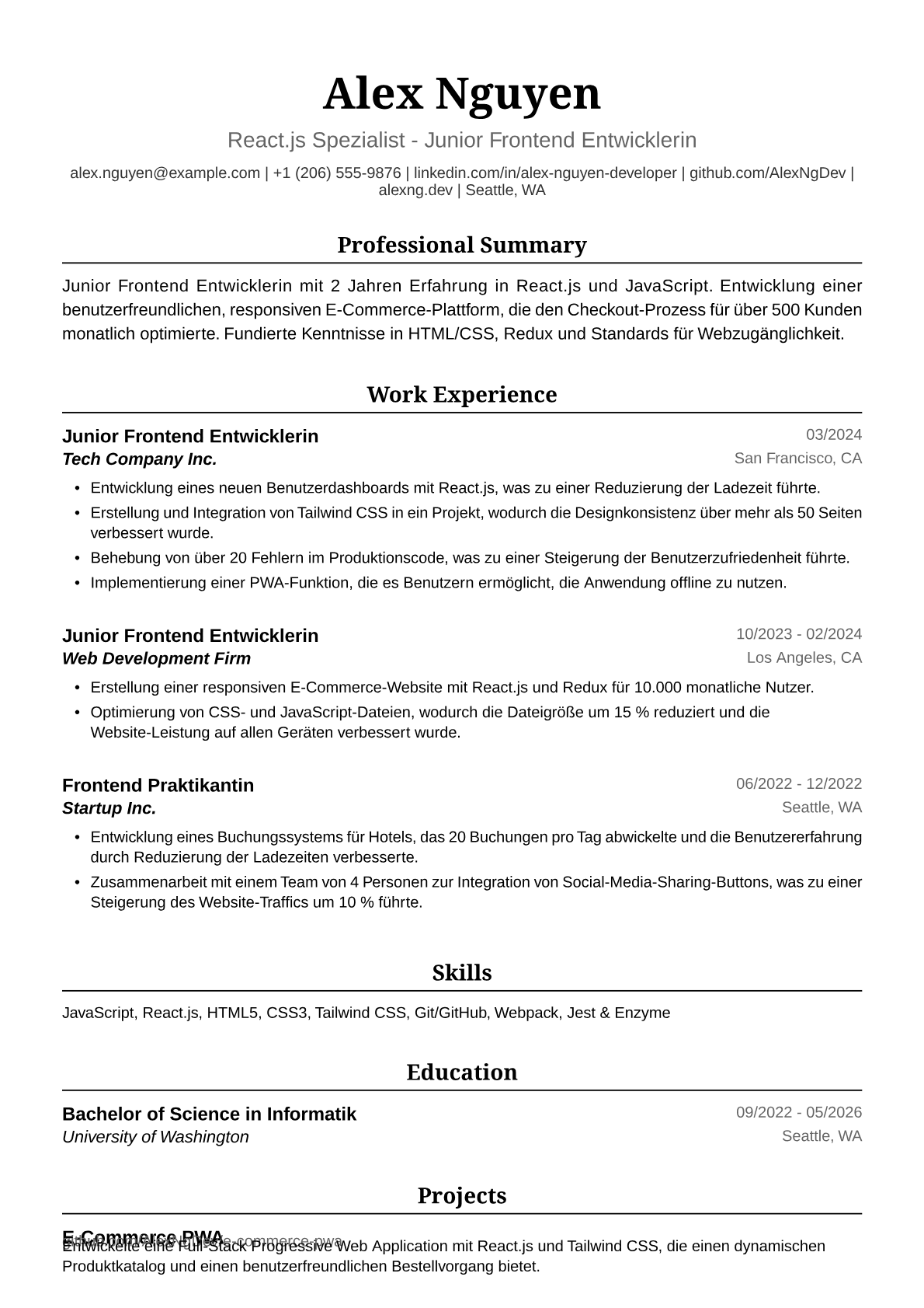 Lebenslaufbeispiel: Junior Frontend Entwicklerin