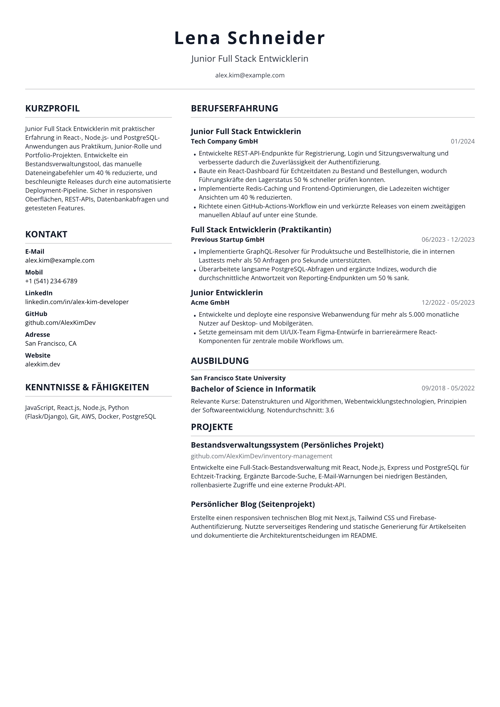 Junior Full Stack Entwicklerin